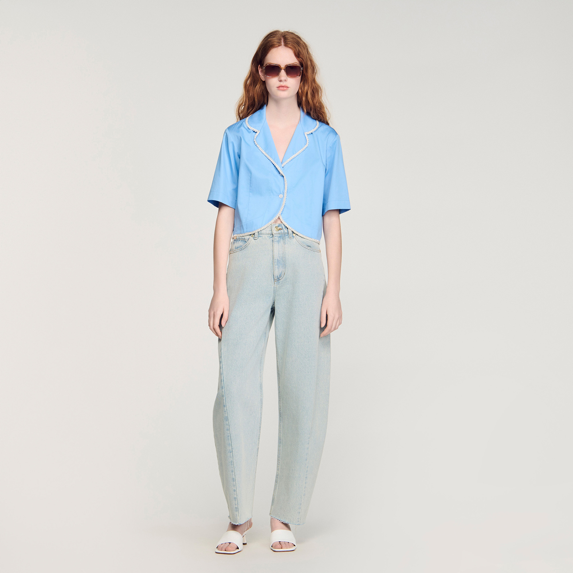 Cotton shirt with beaded trim by Sandro