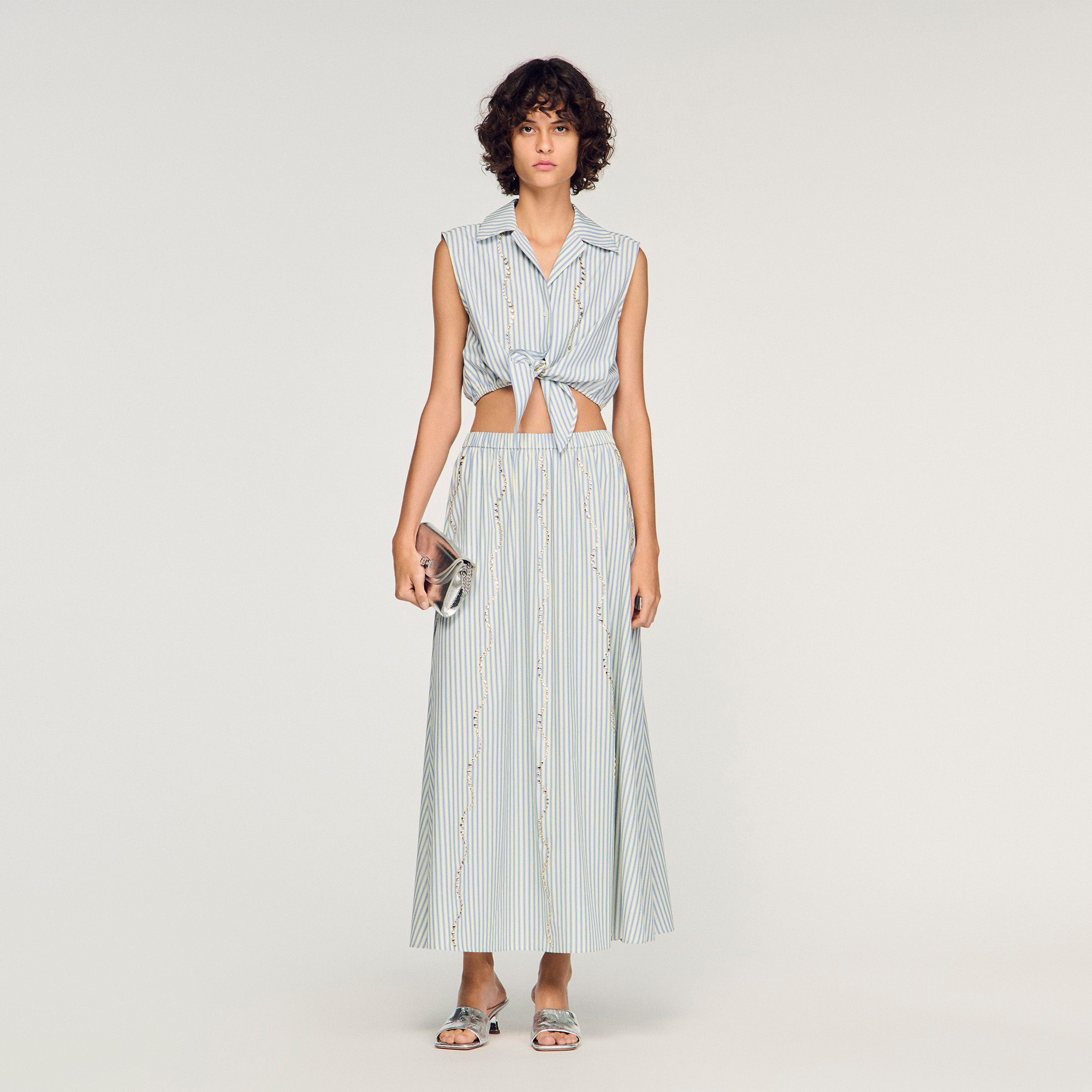 Rhinestone striped maxi skirt
