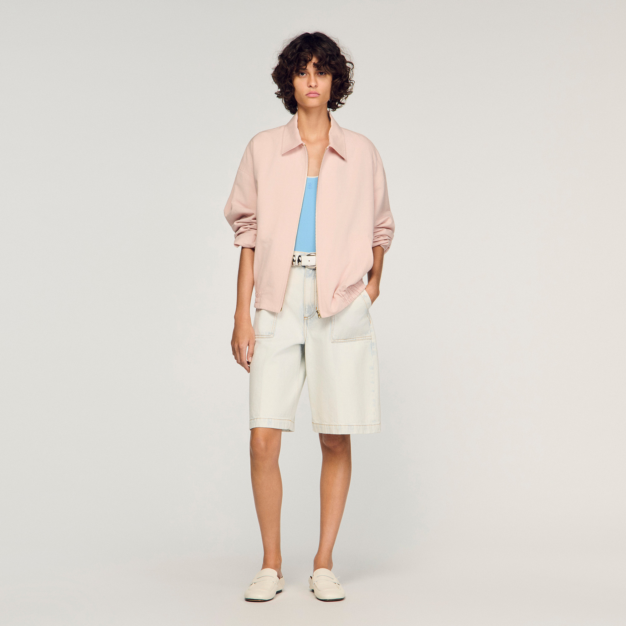 Wide cotton linen zip jacket