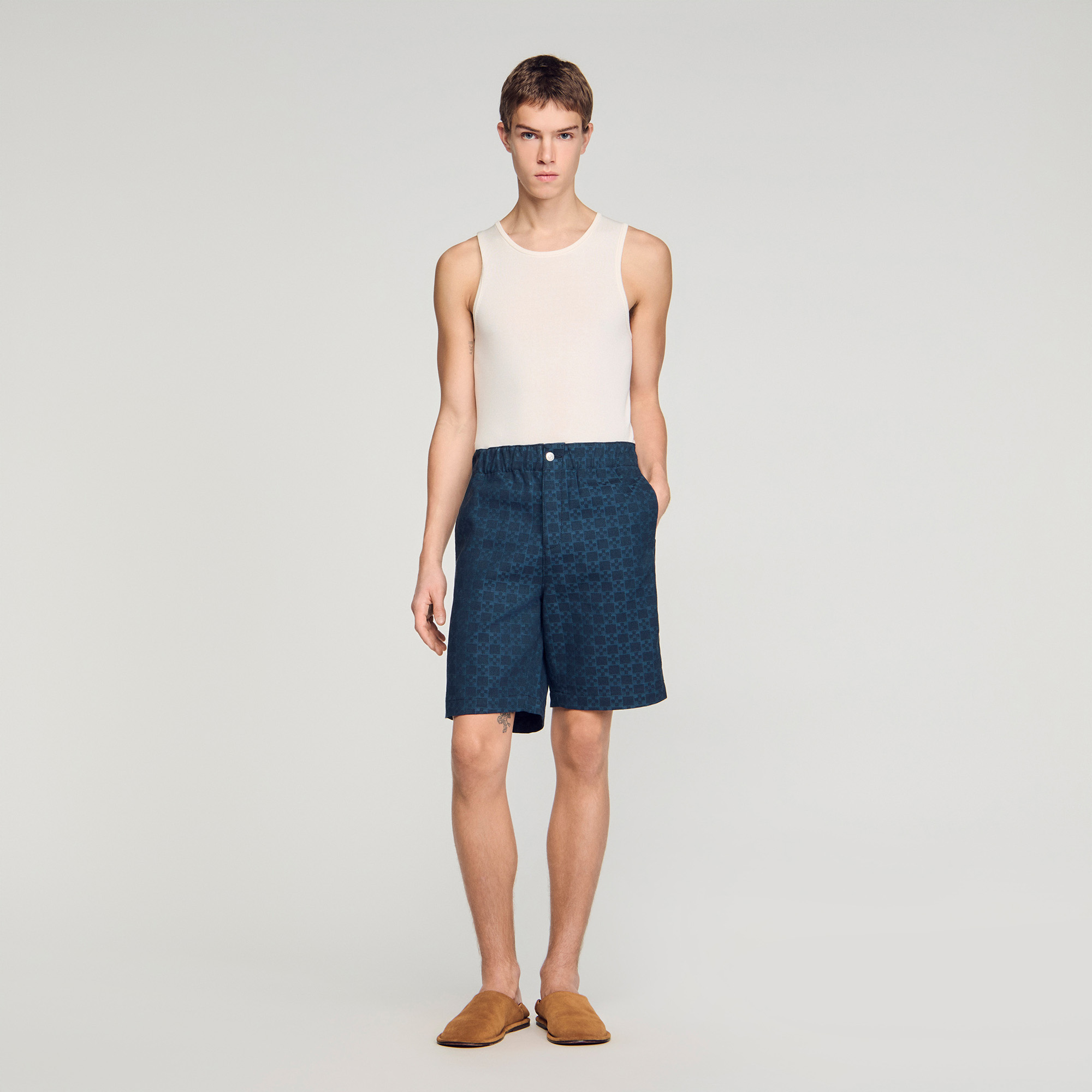 Square Cross denim shorts by Sandro