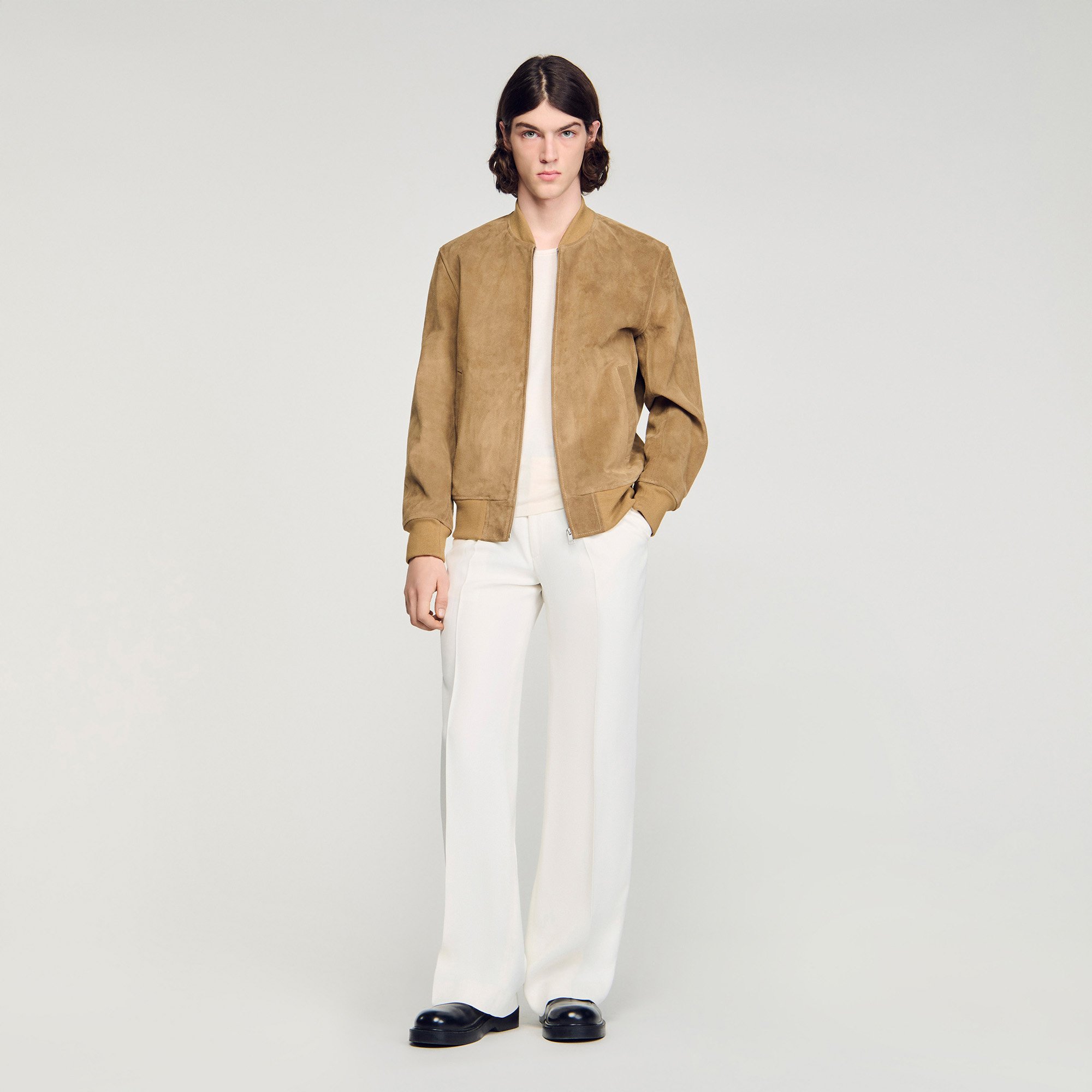 Zip-up split suede jacket