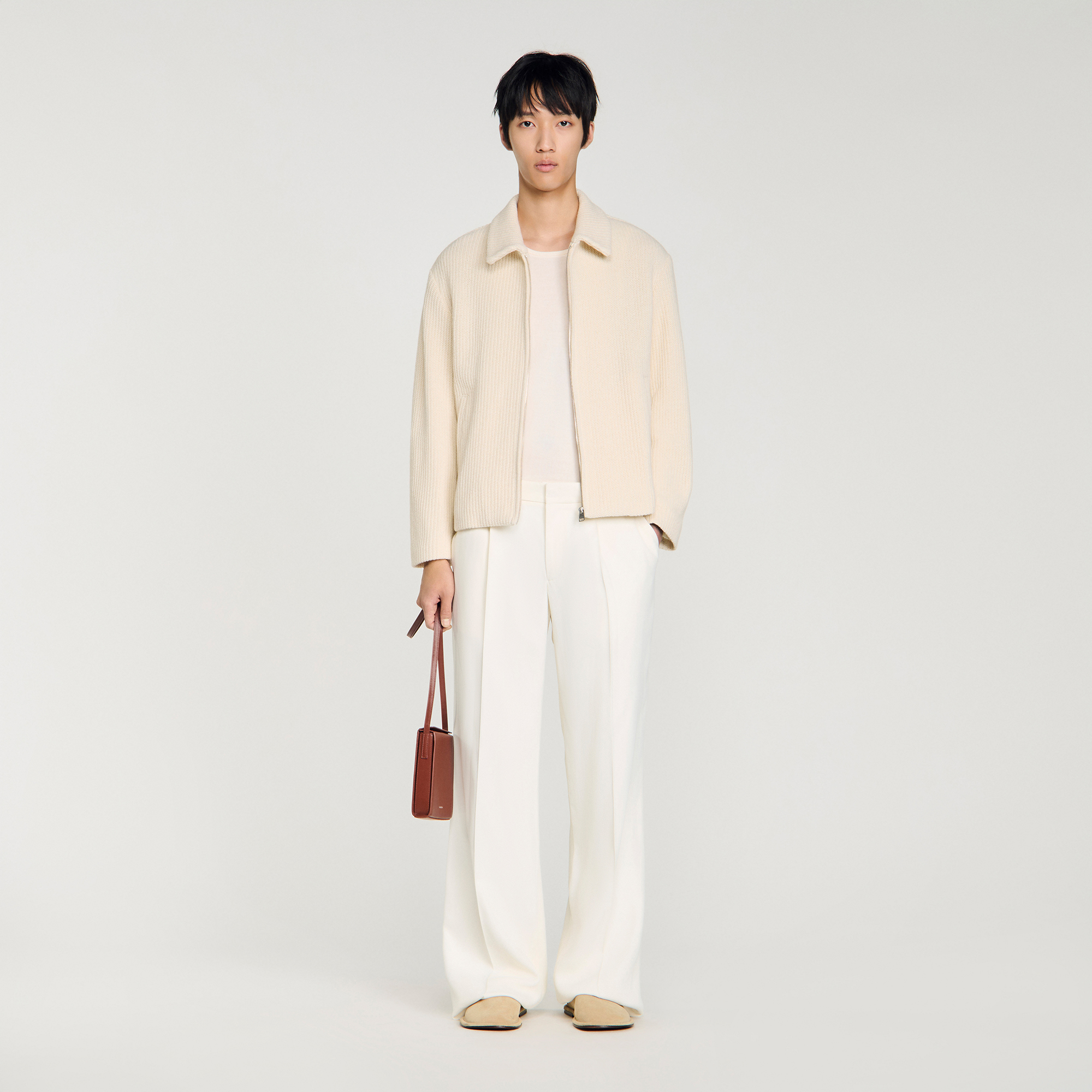 Knit-effect regular-collar jacket by Sandro