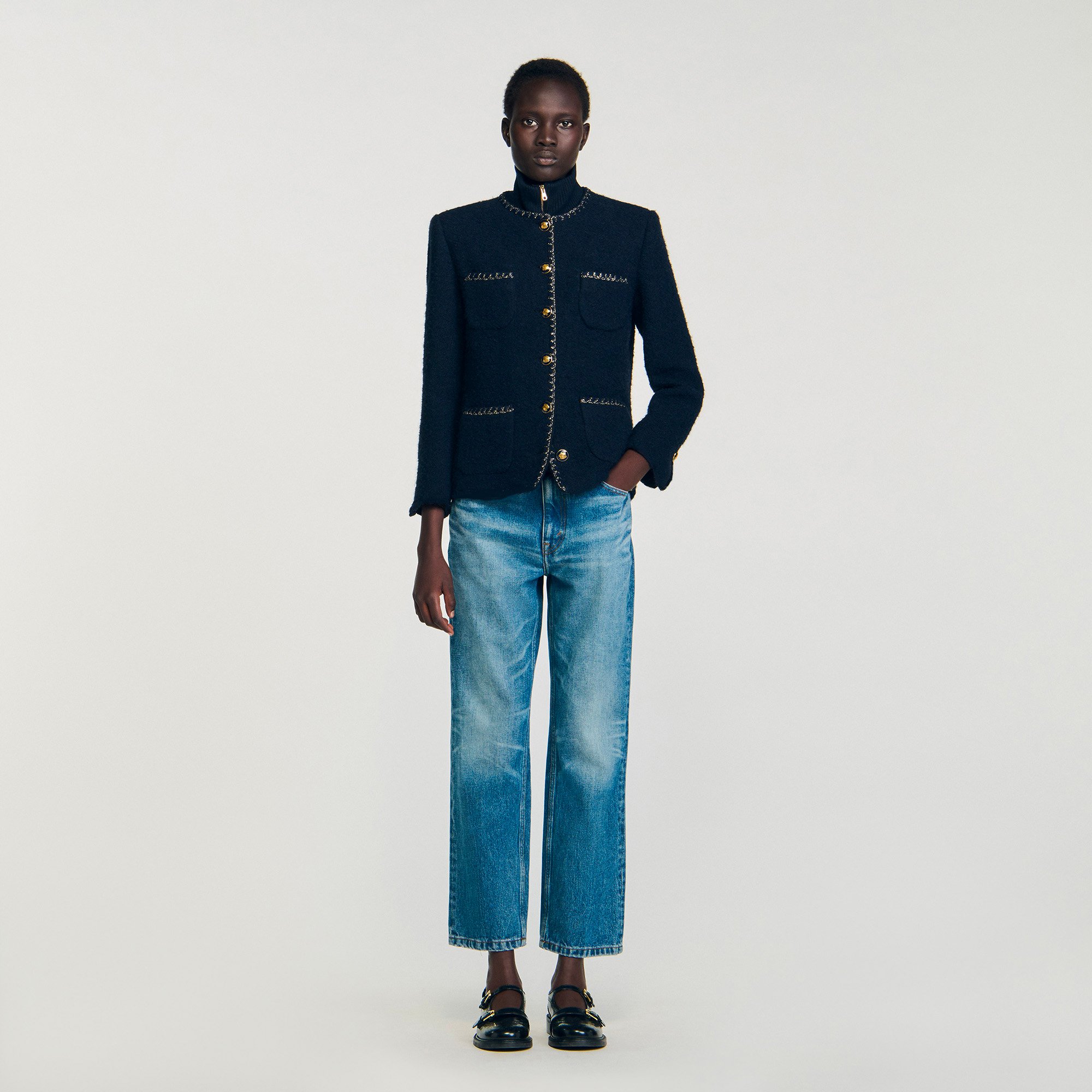 Tweed jacket with removable collar by Sandro