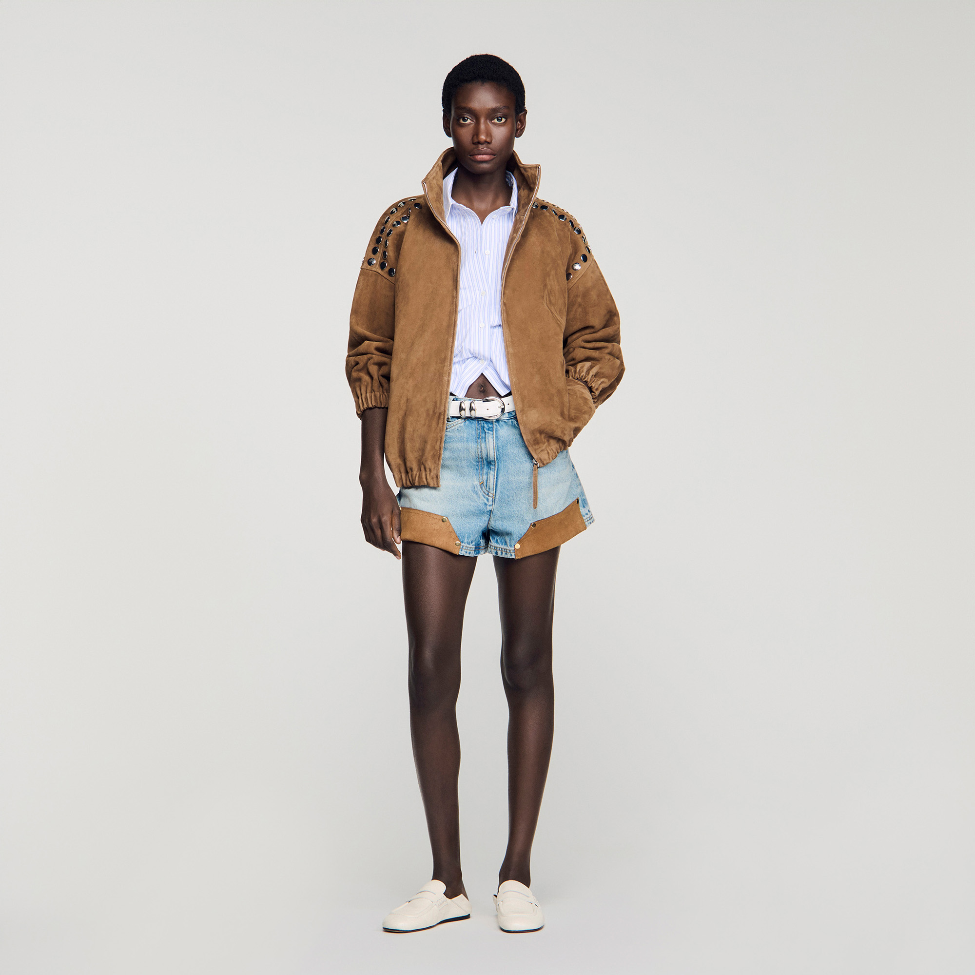 Studded suede jacket by Sandro