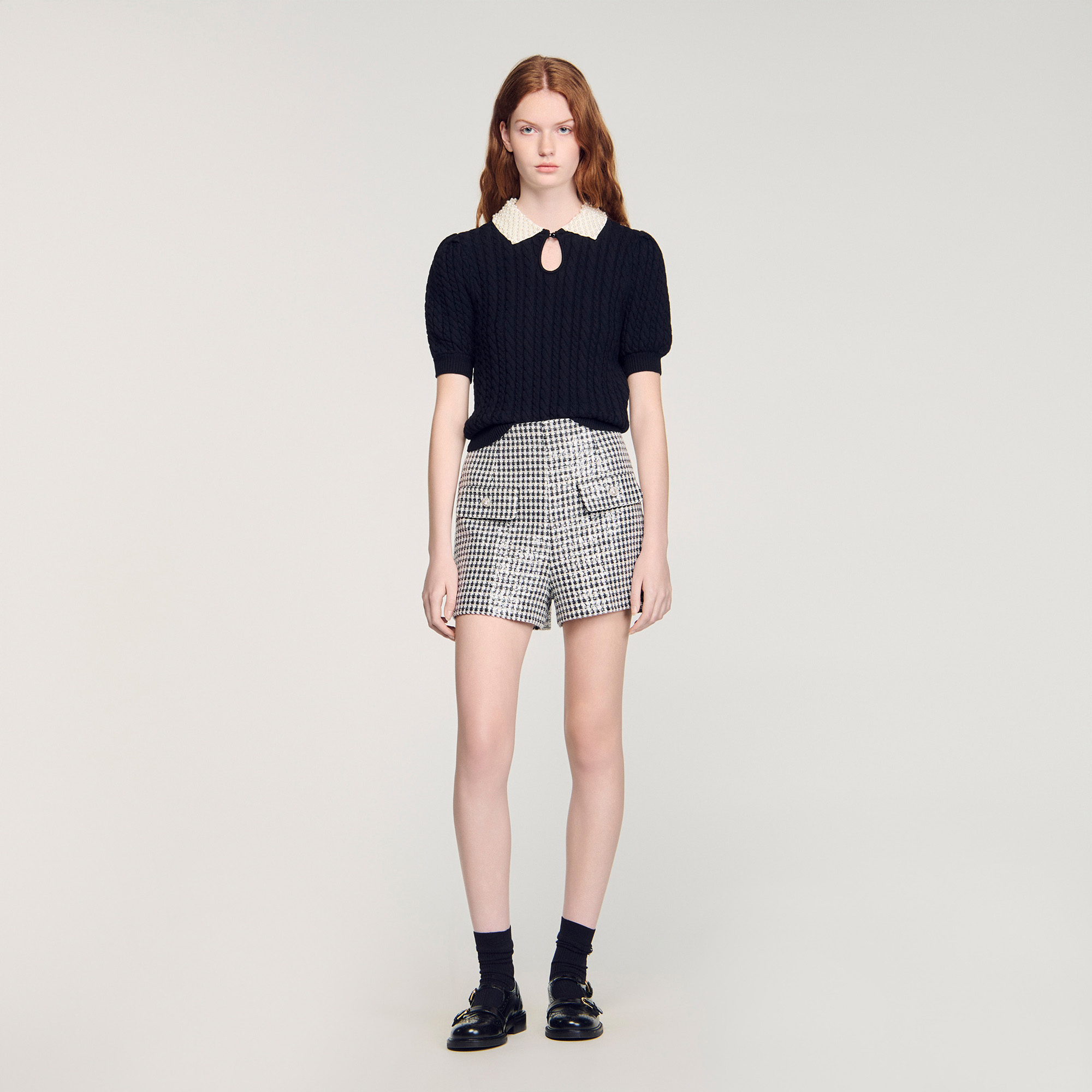 Detachable collar cable knit sweater