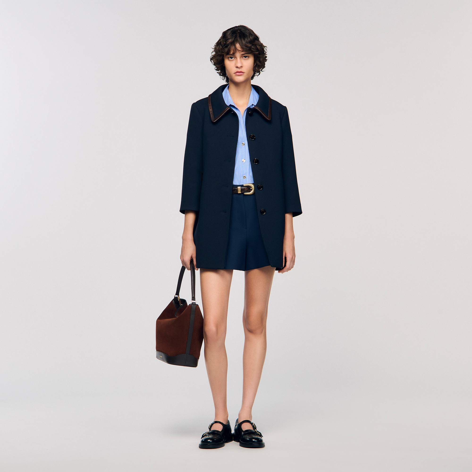 Leather trim coat by Sandro