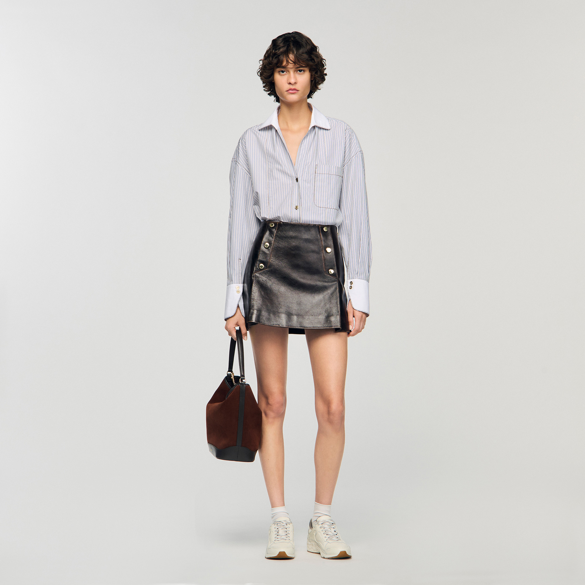 Mini aged leather skirt