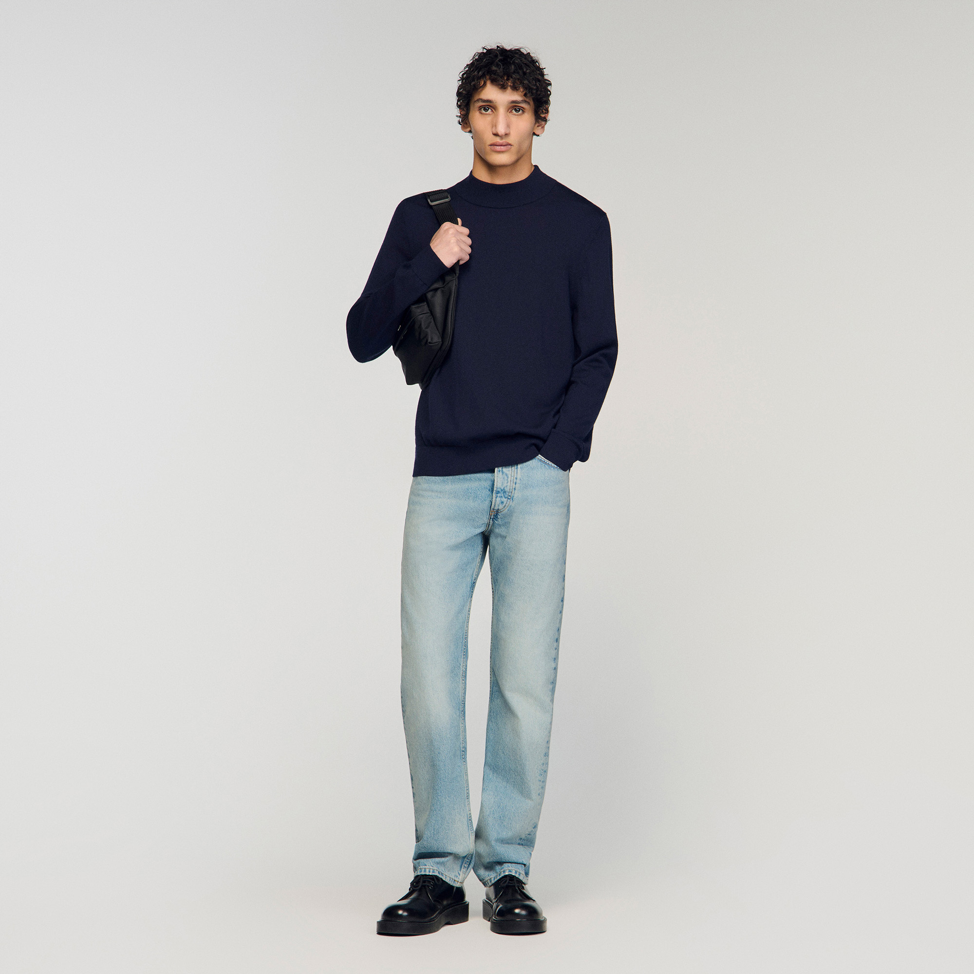 Wool sweater with high neck