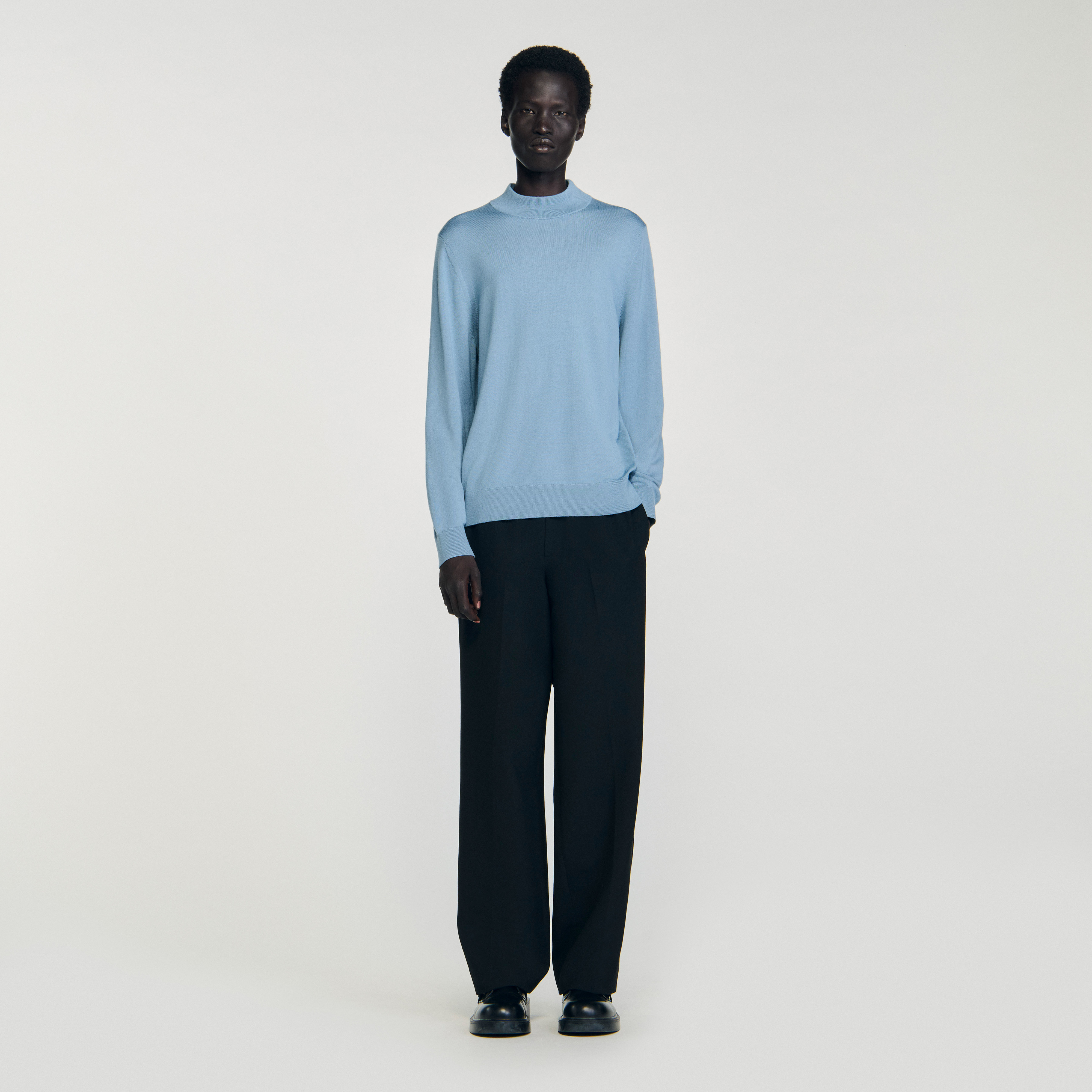 Wool sweater with high neck
