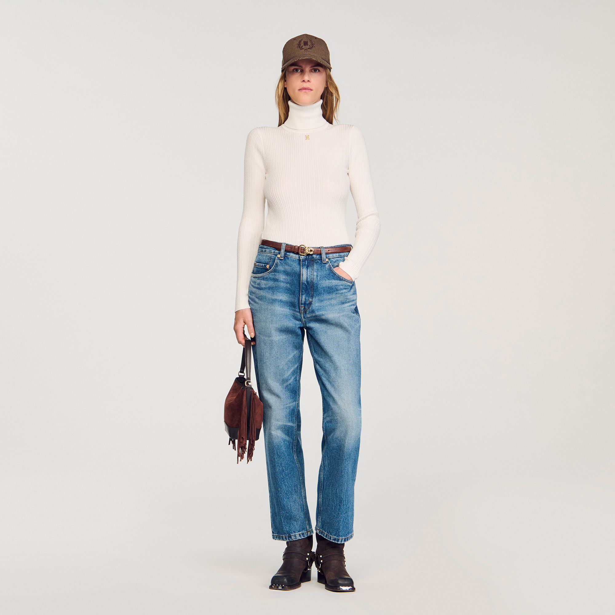 Cable-knit turtleneck sweater