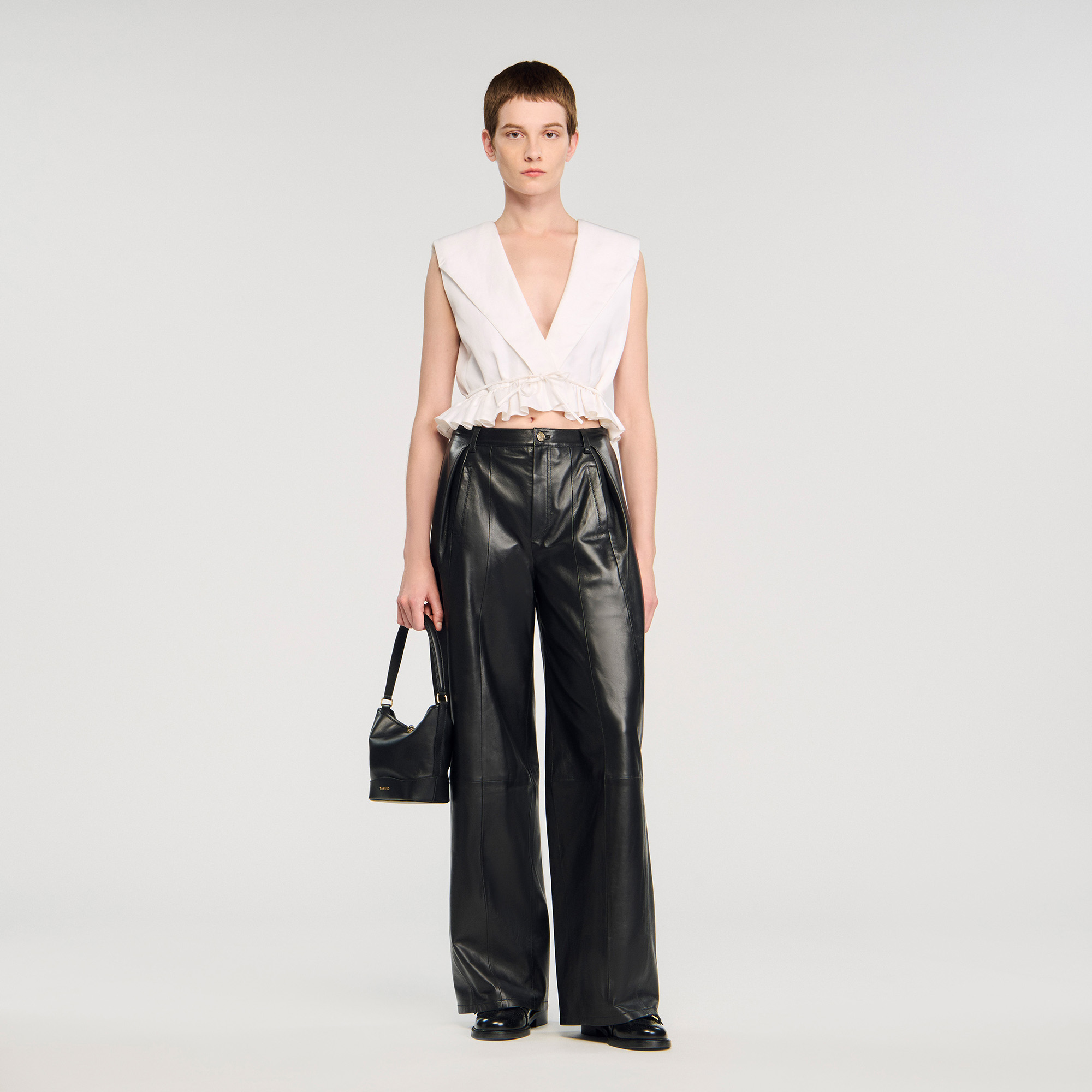 Ruffled V-neck crop top