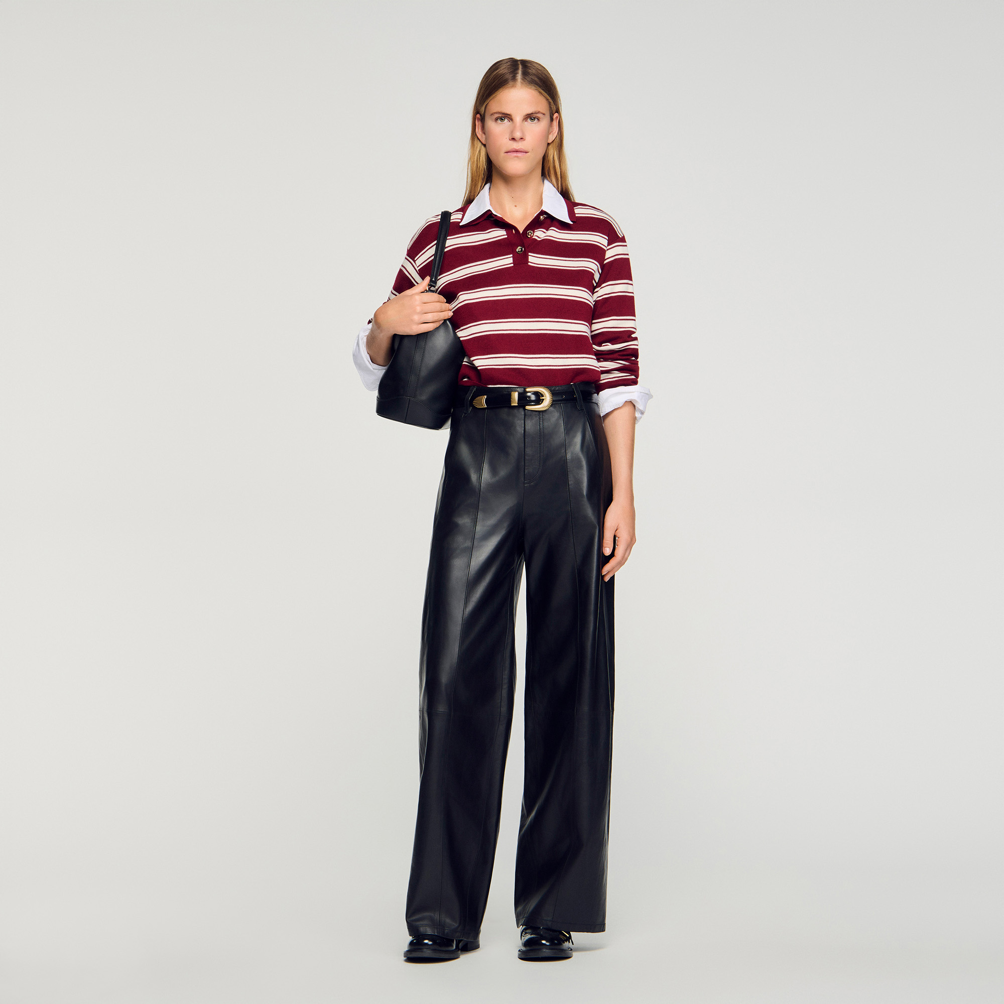 Wide-leg leather trousers by Sandro