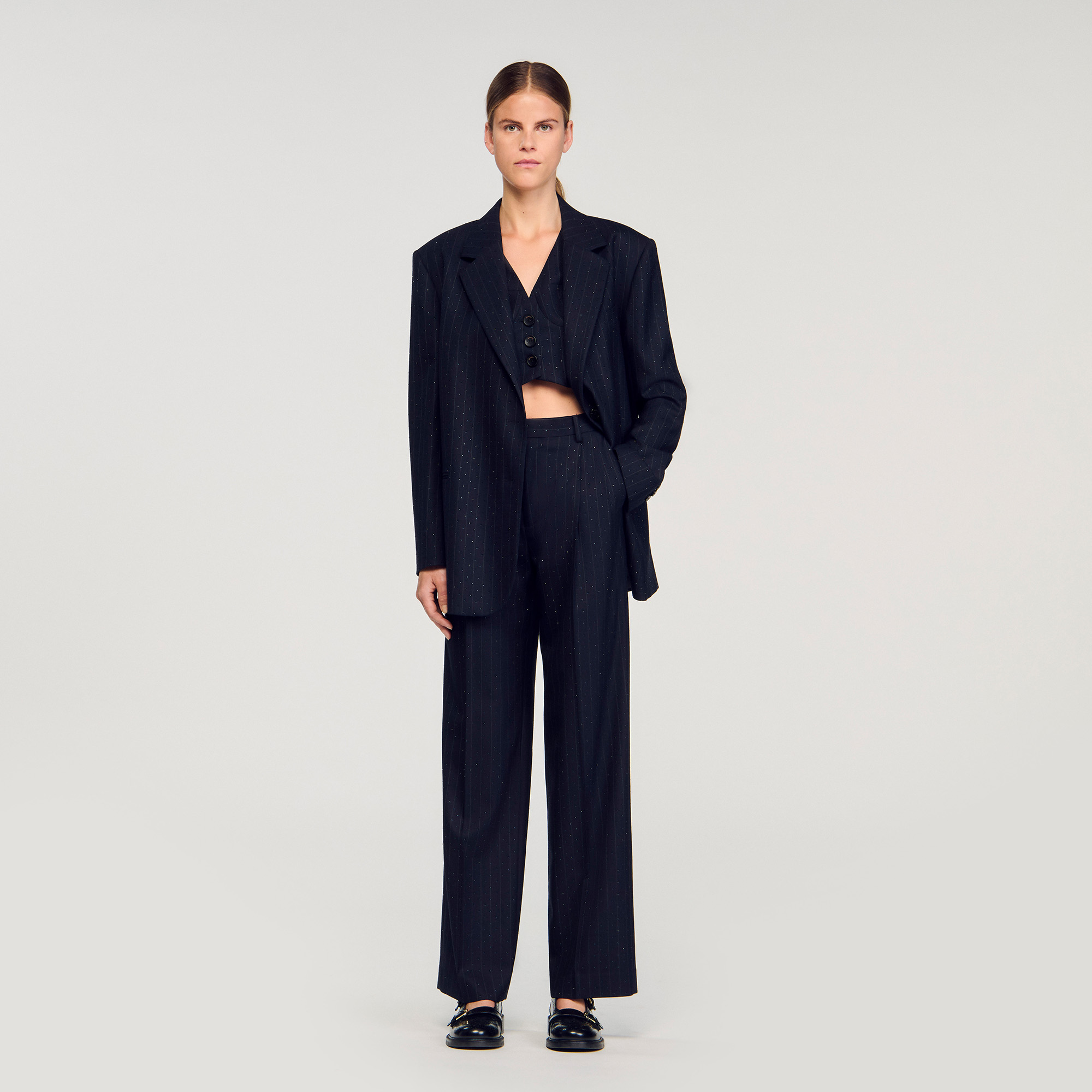 Striped rhinestone suit jacket