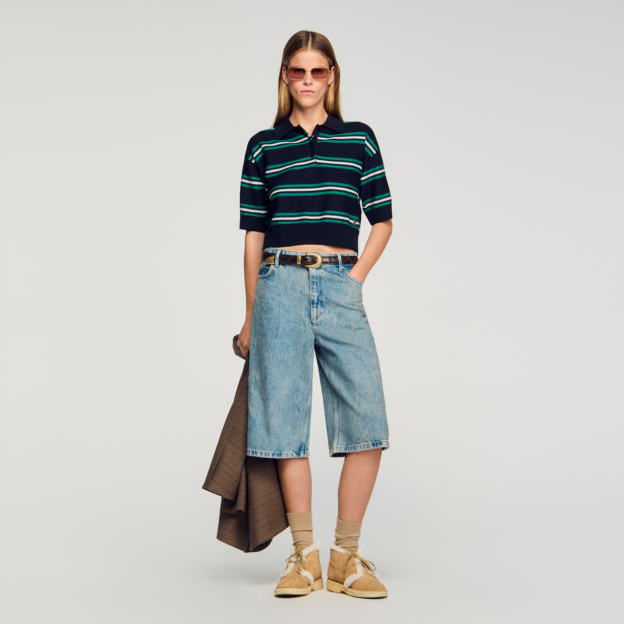 Polo-neck striped sweater