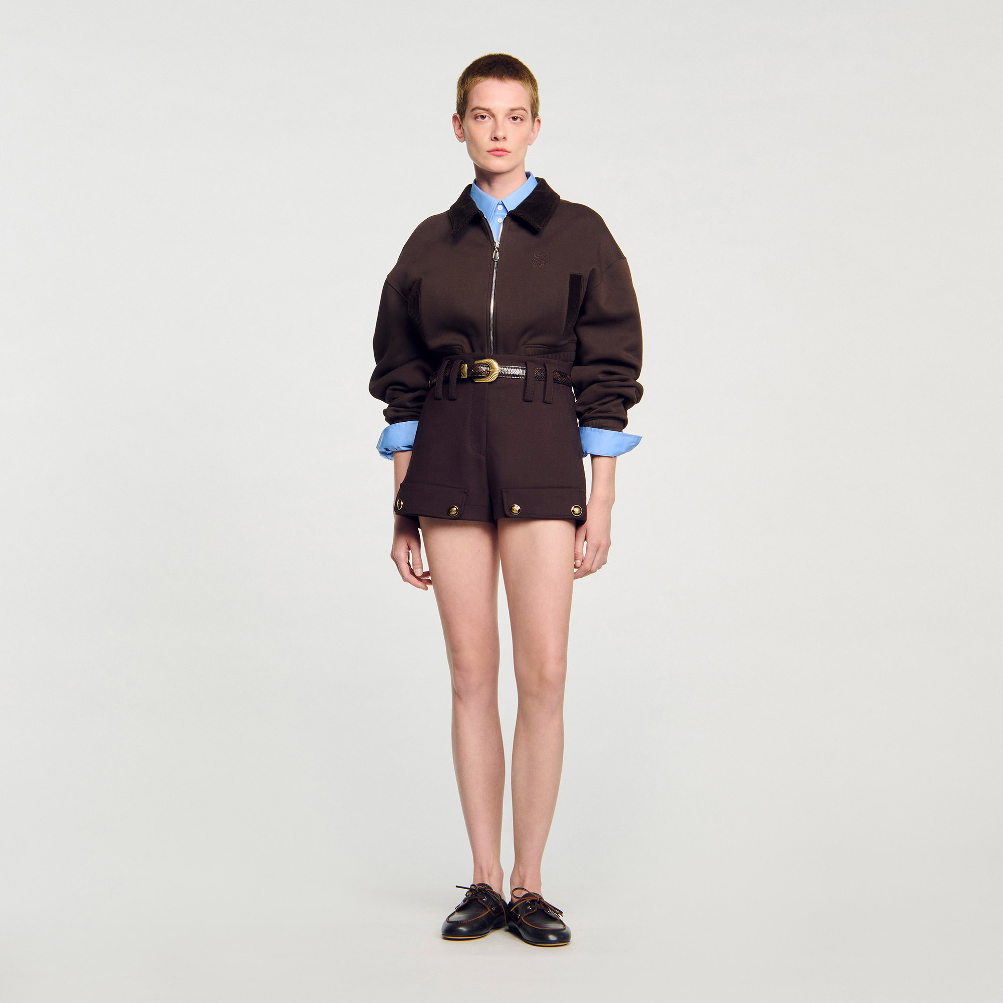 Cropped dual-fabric jacket by Sandro