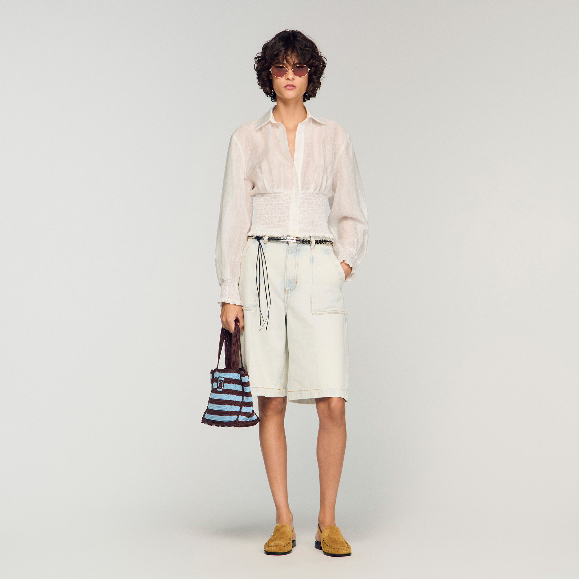 Smocked linen shirt by Sandro