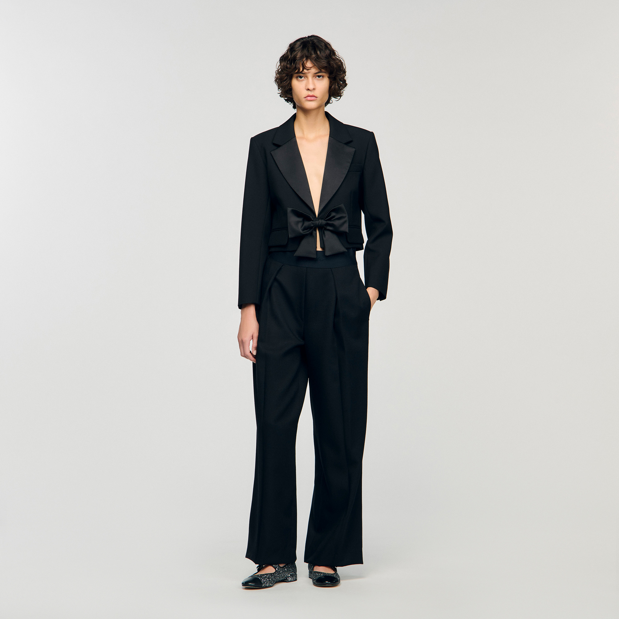 Short satin bow jacket