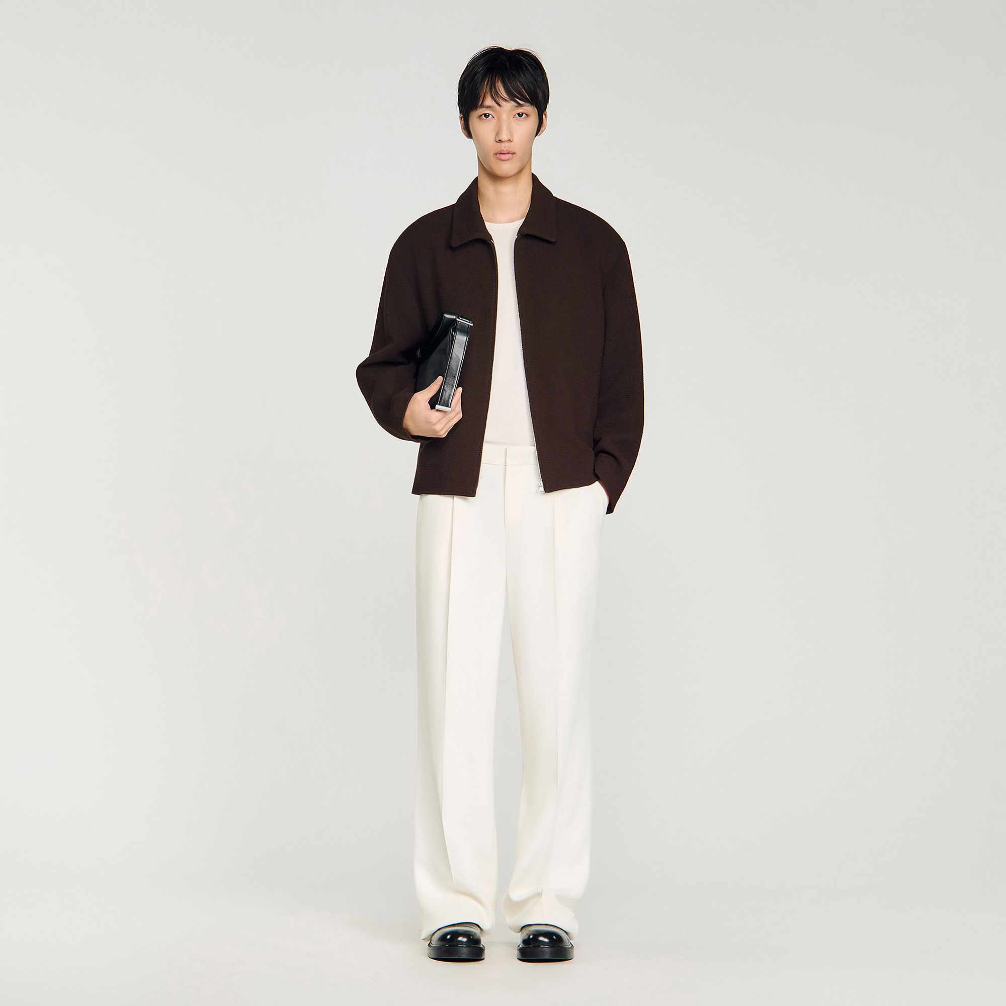 Waffled regular collar zip jacket