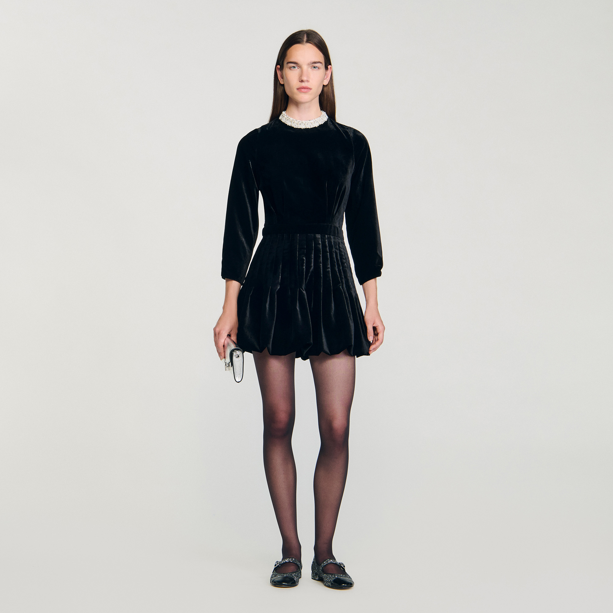 Beaded velvet mini dress