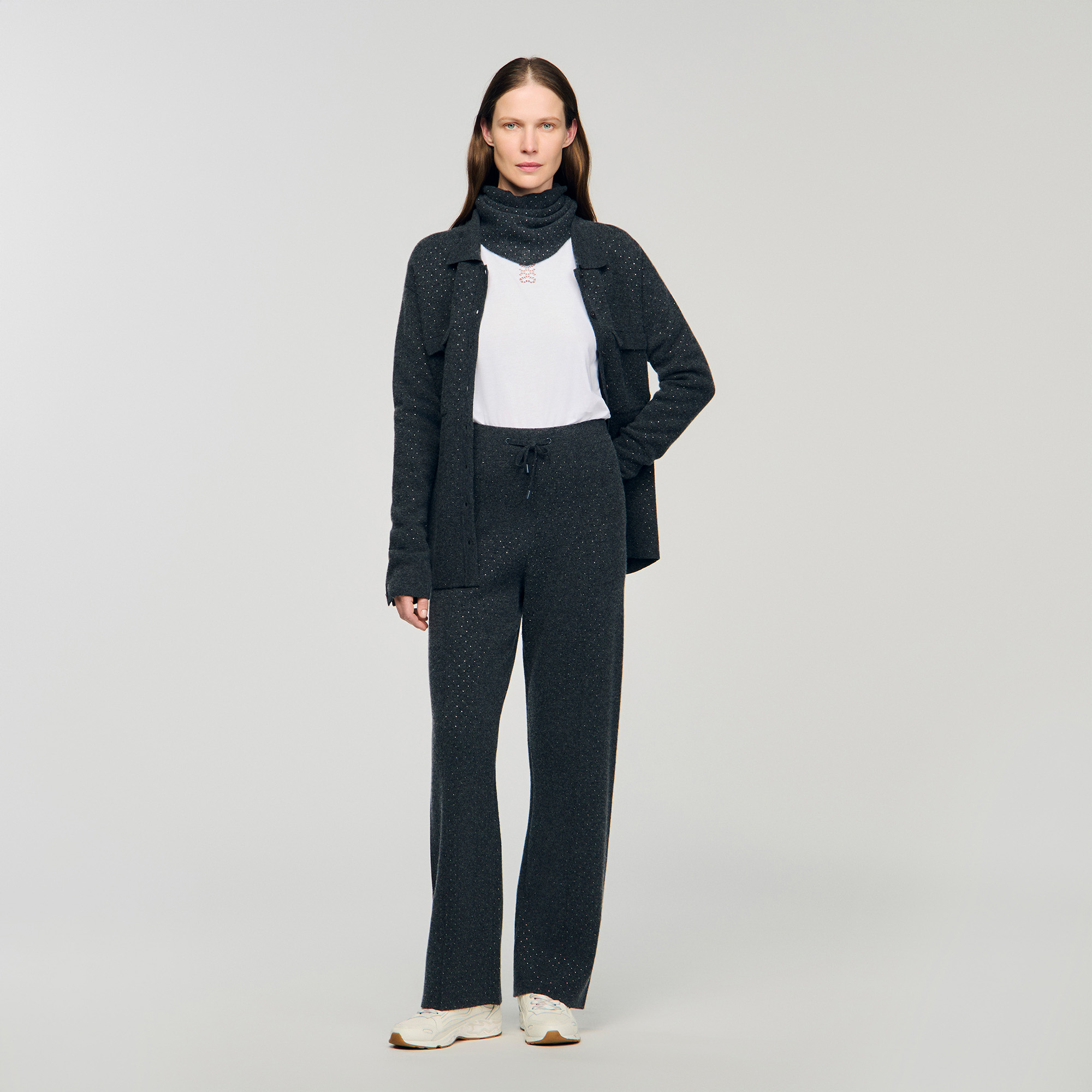 Knit rhinestone-covered pants