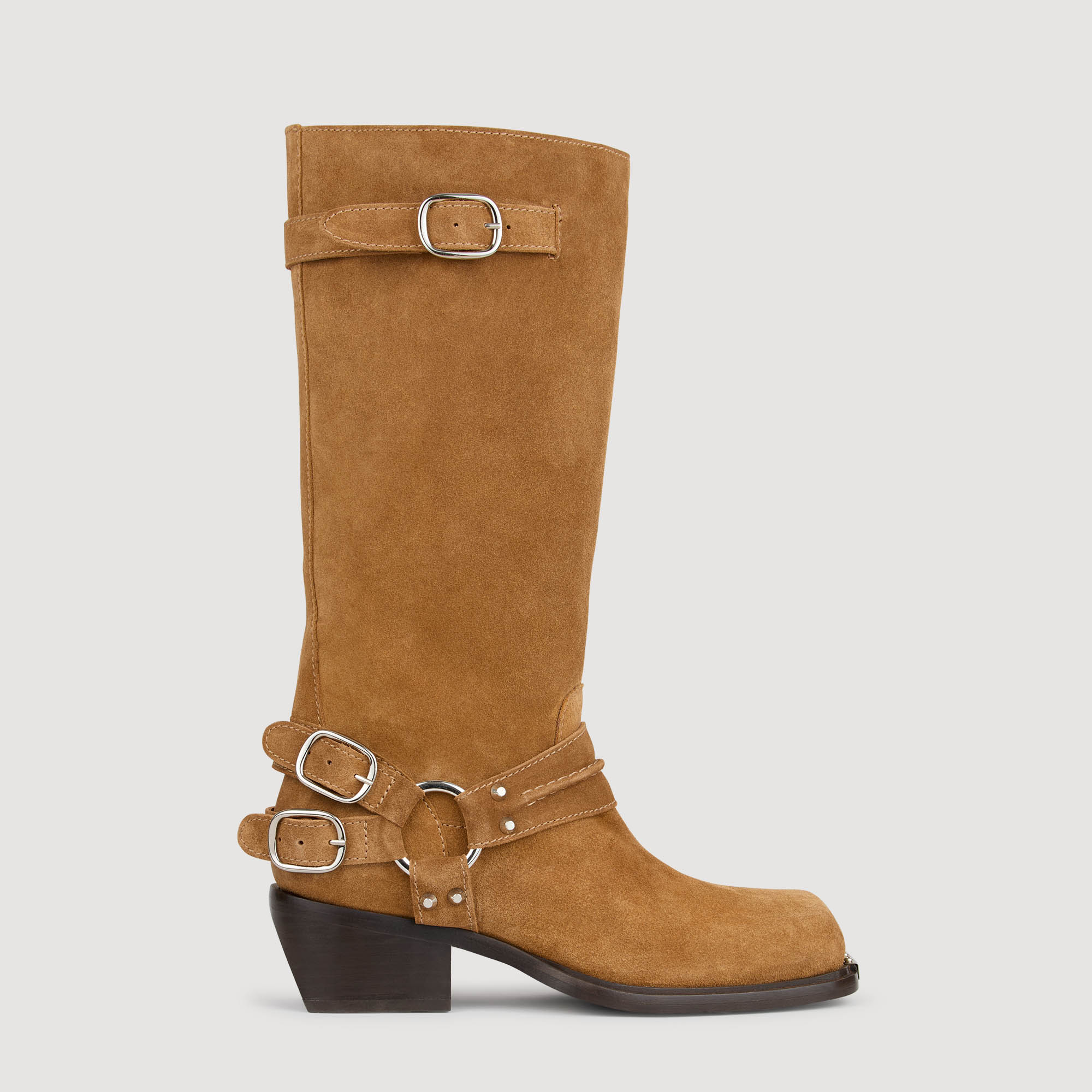 Suede buckle boots by Sandro