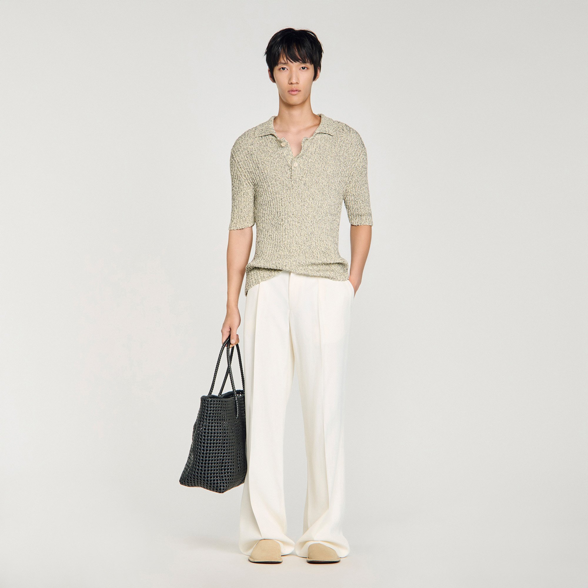 Marl cotton knit polo shirt
