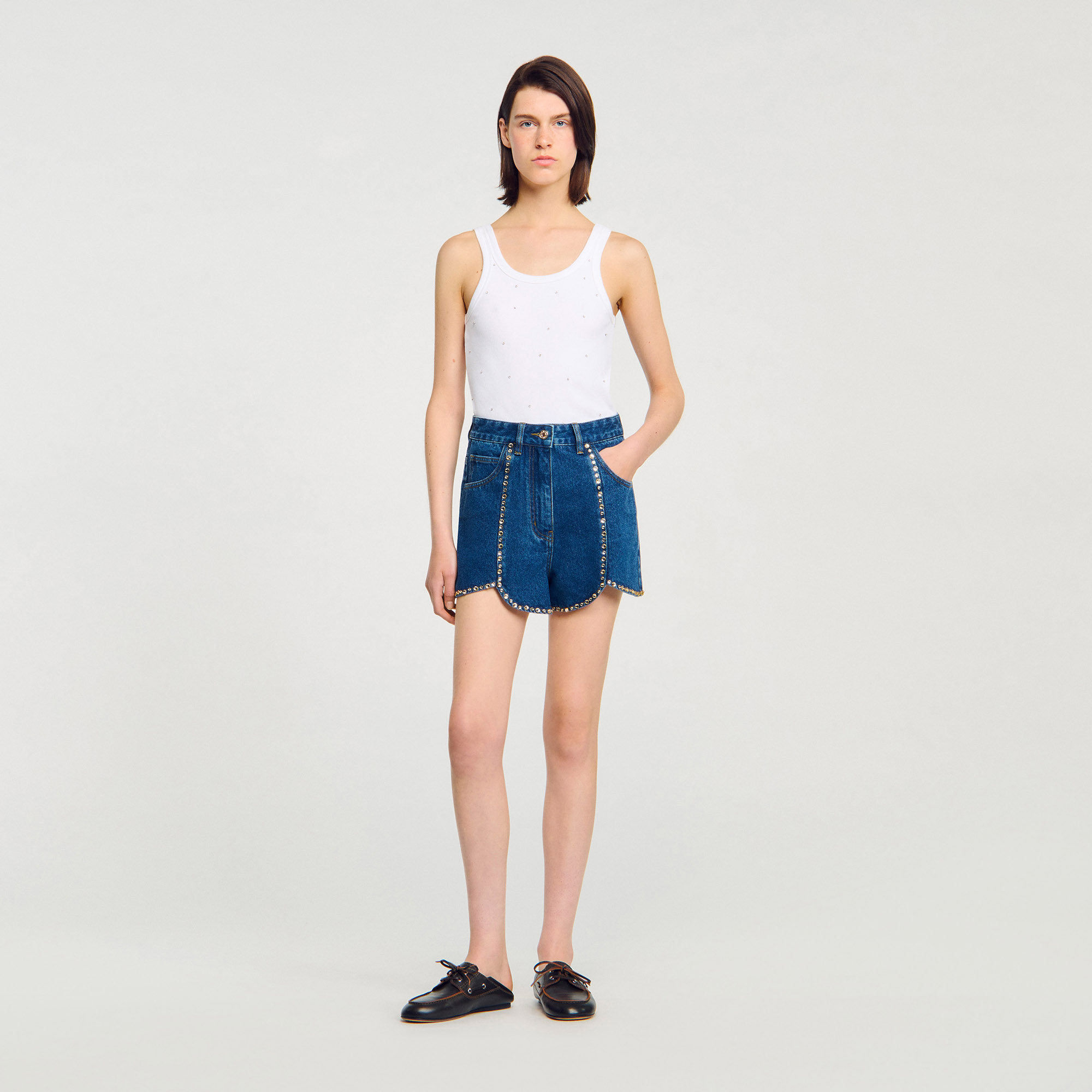 Rhinestone denim shorts