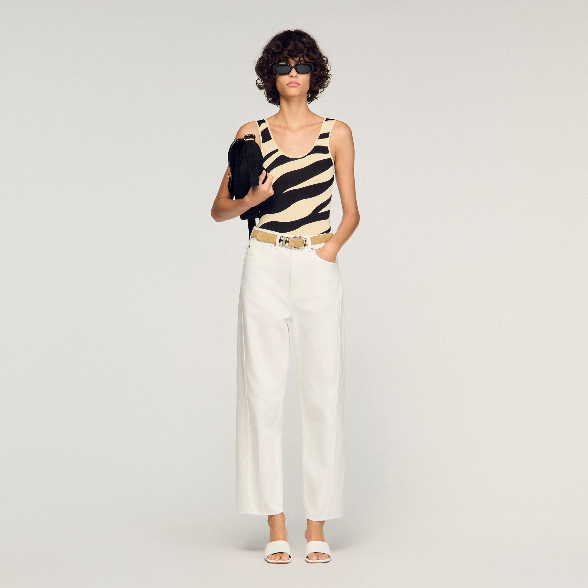 Zebra-print knit bodysuit by Sandro