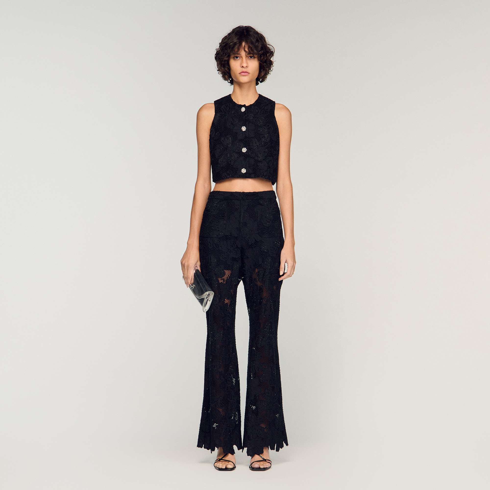 Embroidered guipure crop top