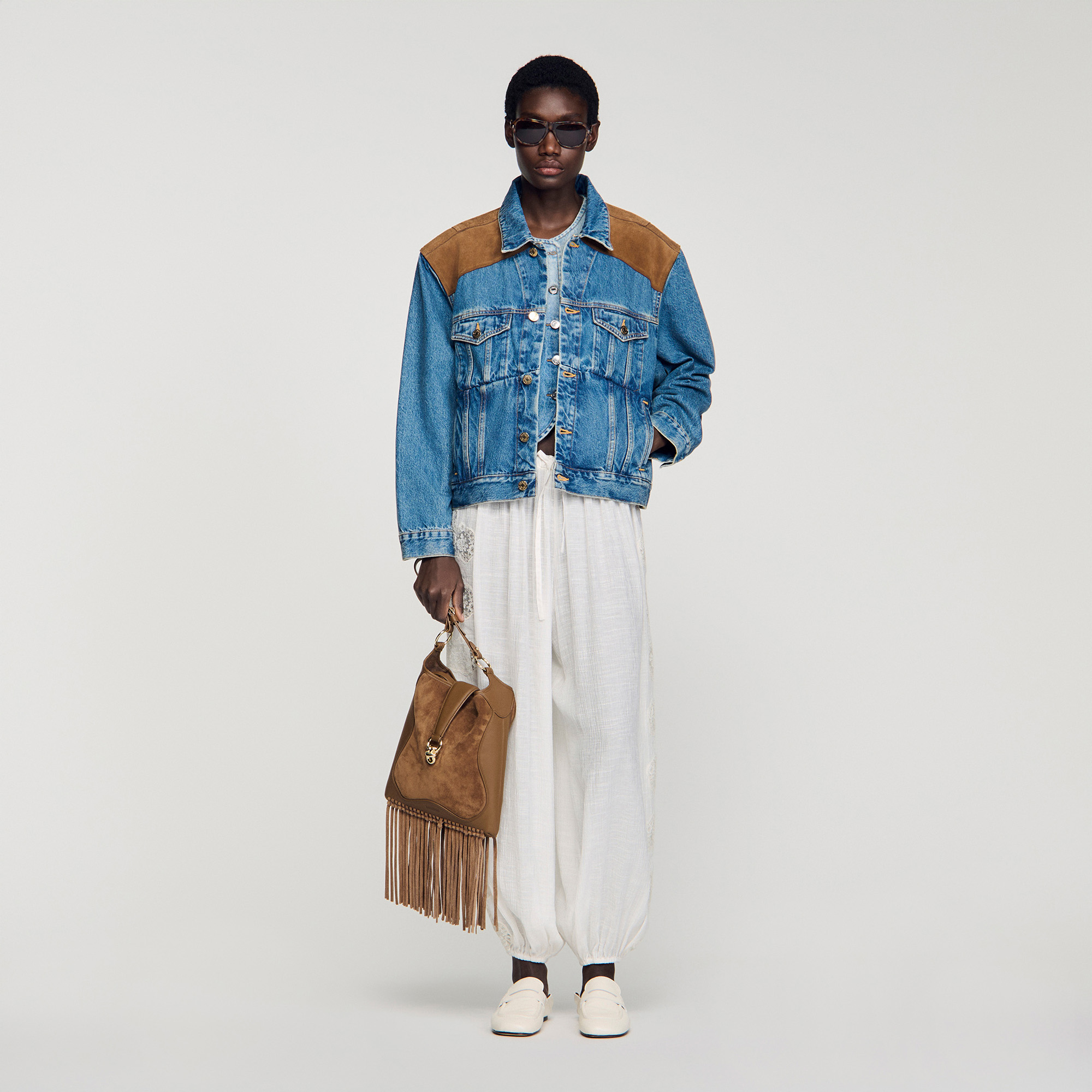 Denim and suede jacket by Sandro