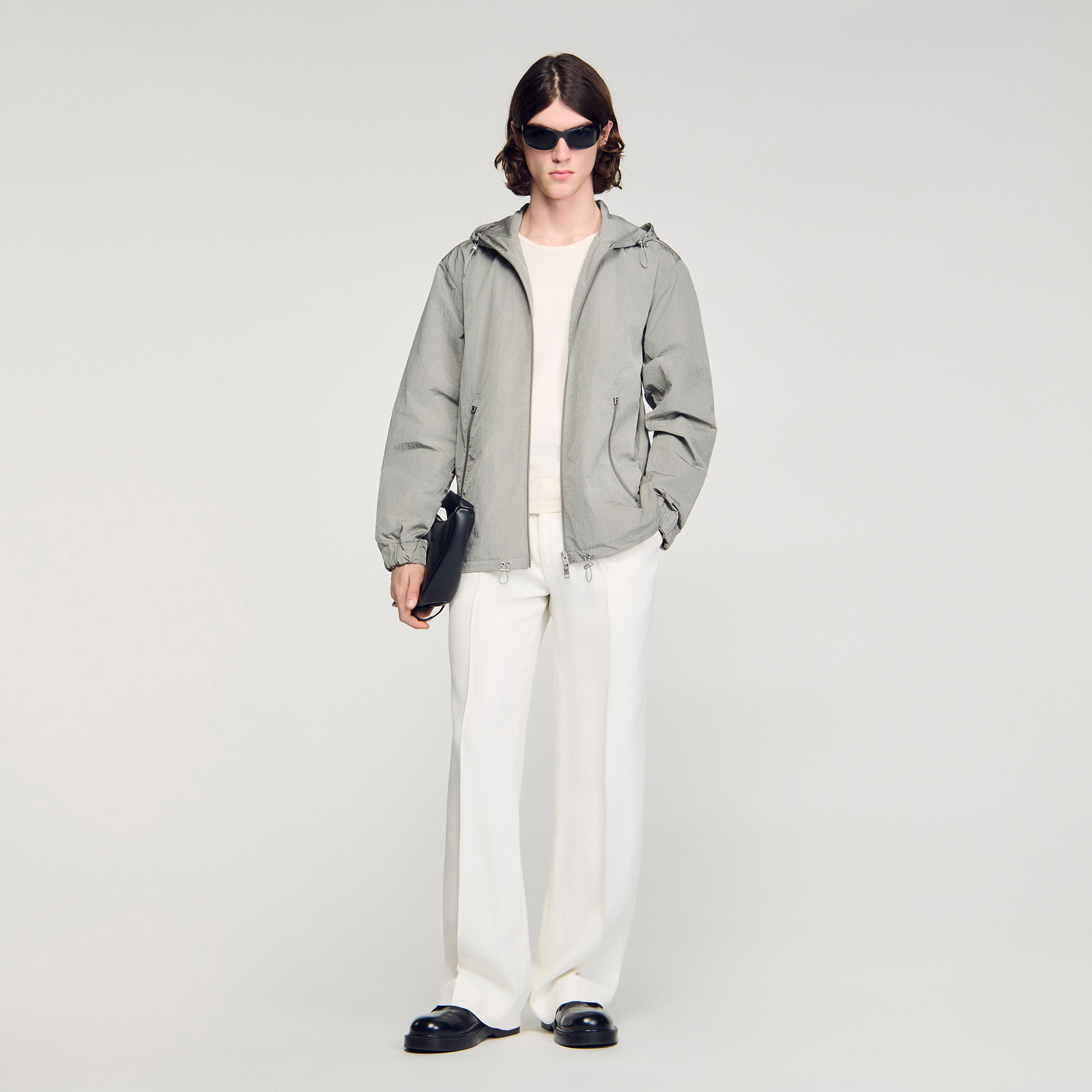 Technical hooded zip-up jacket