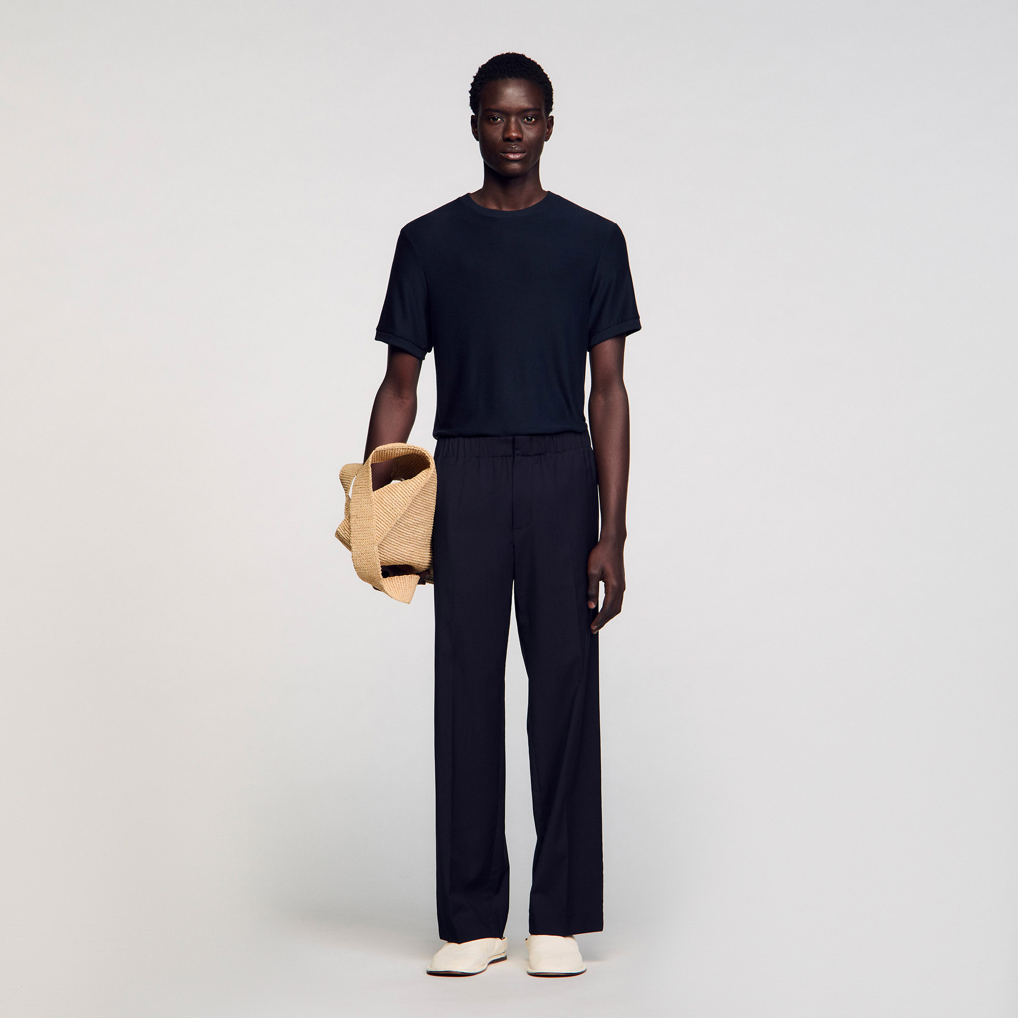 Elasticated wide-leg trousers