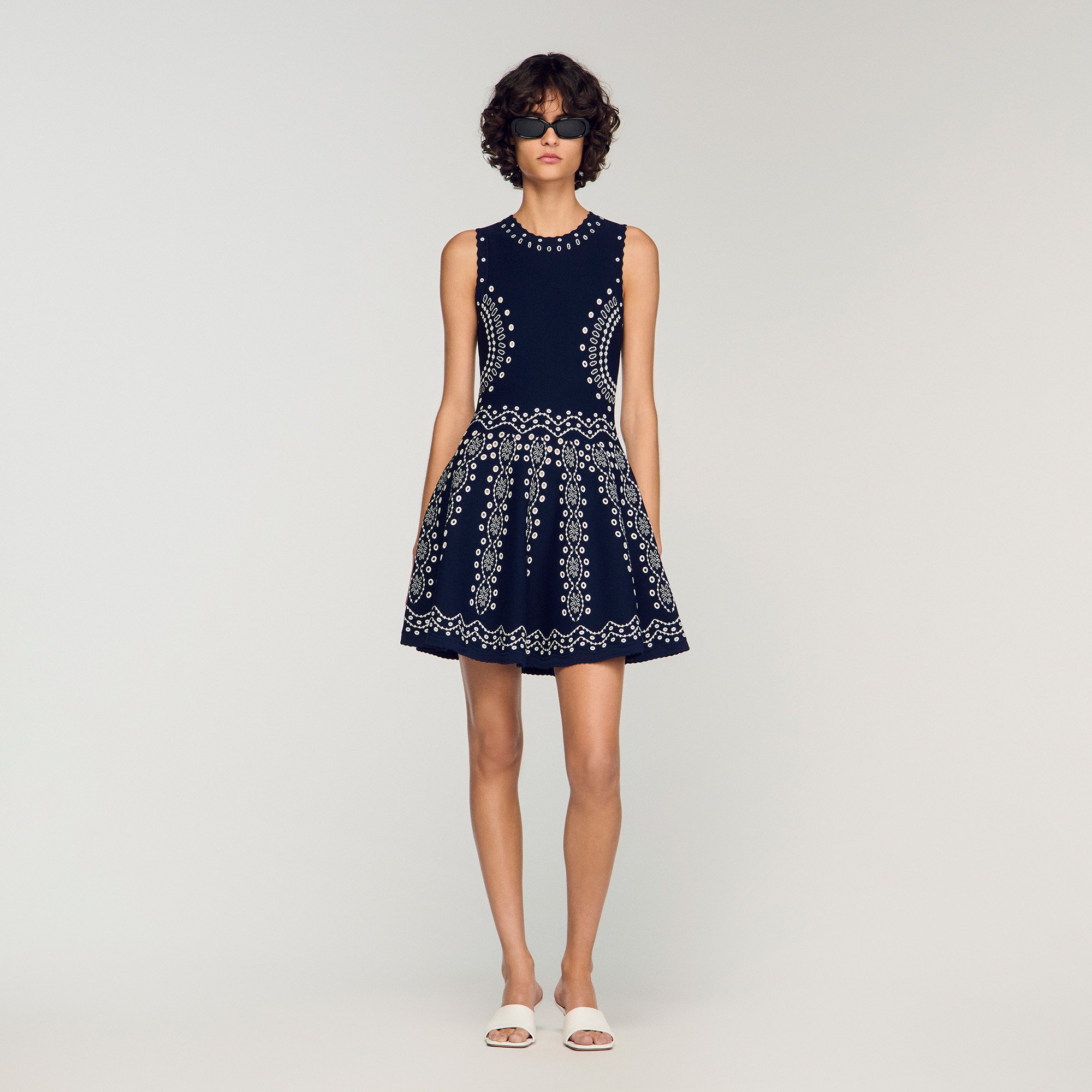 Scarf-print knit mini dress