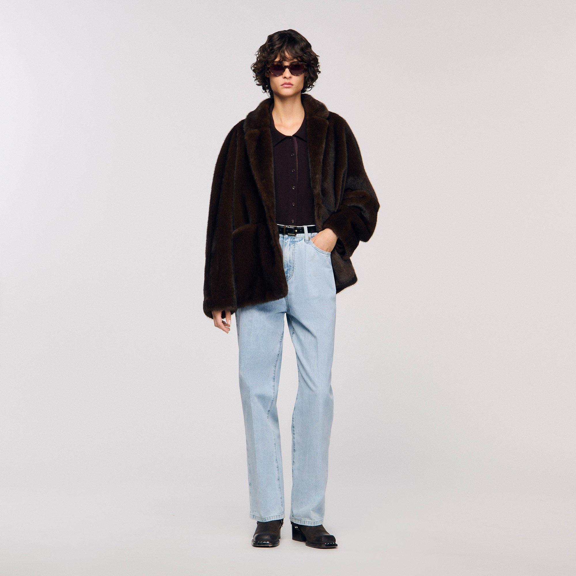 Jacket-style faux fur coat