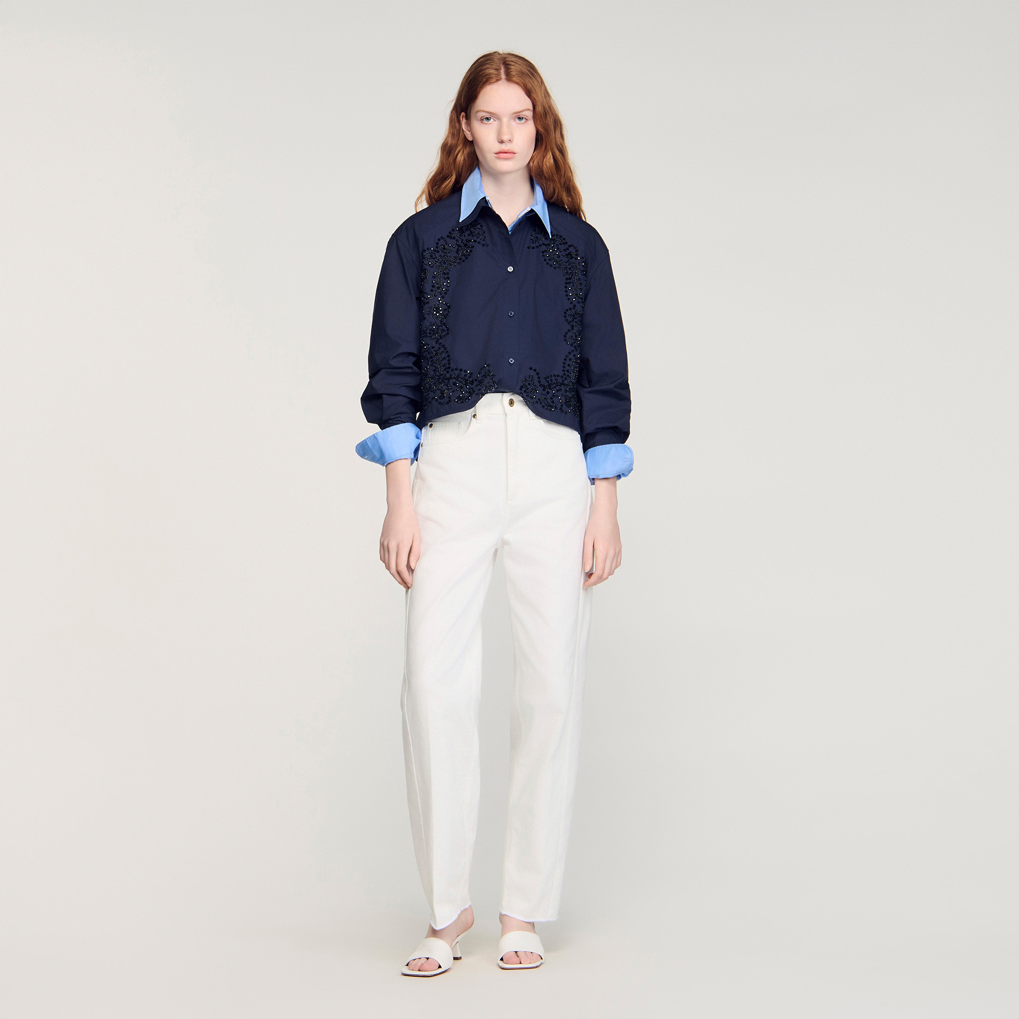 Floral embroidered cotton shirt
