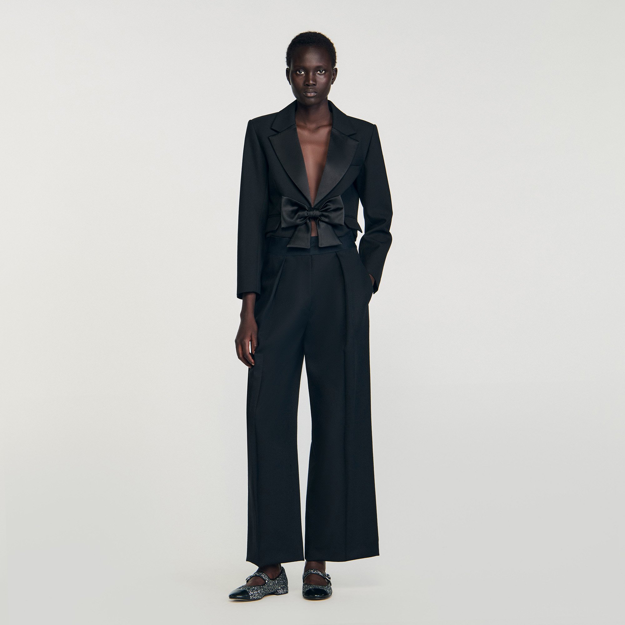 Wide-leg elastic waist trousers