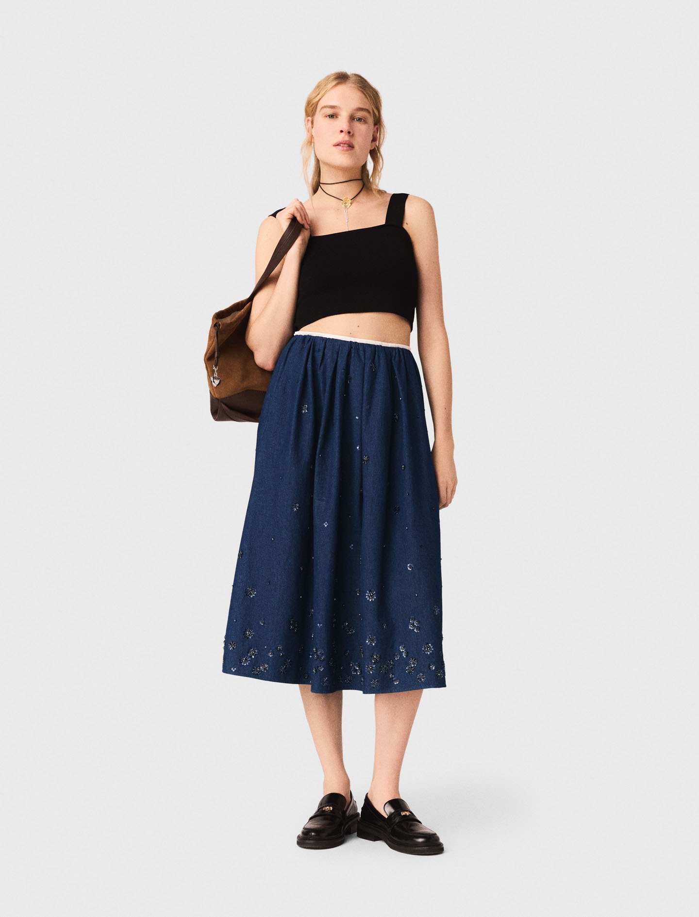 Woman's viscose Knitted crop top with straps for Spring/Summer, size Medium, in color Black /