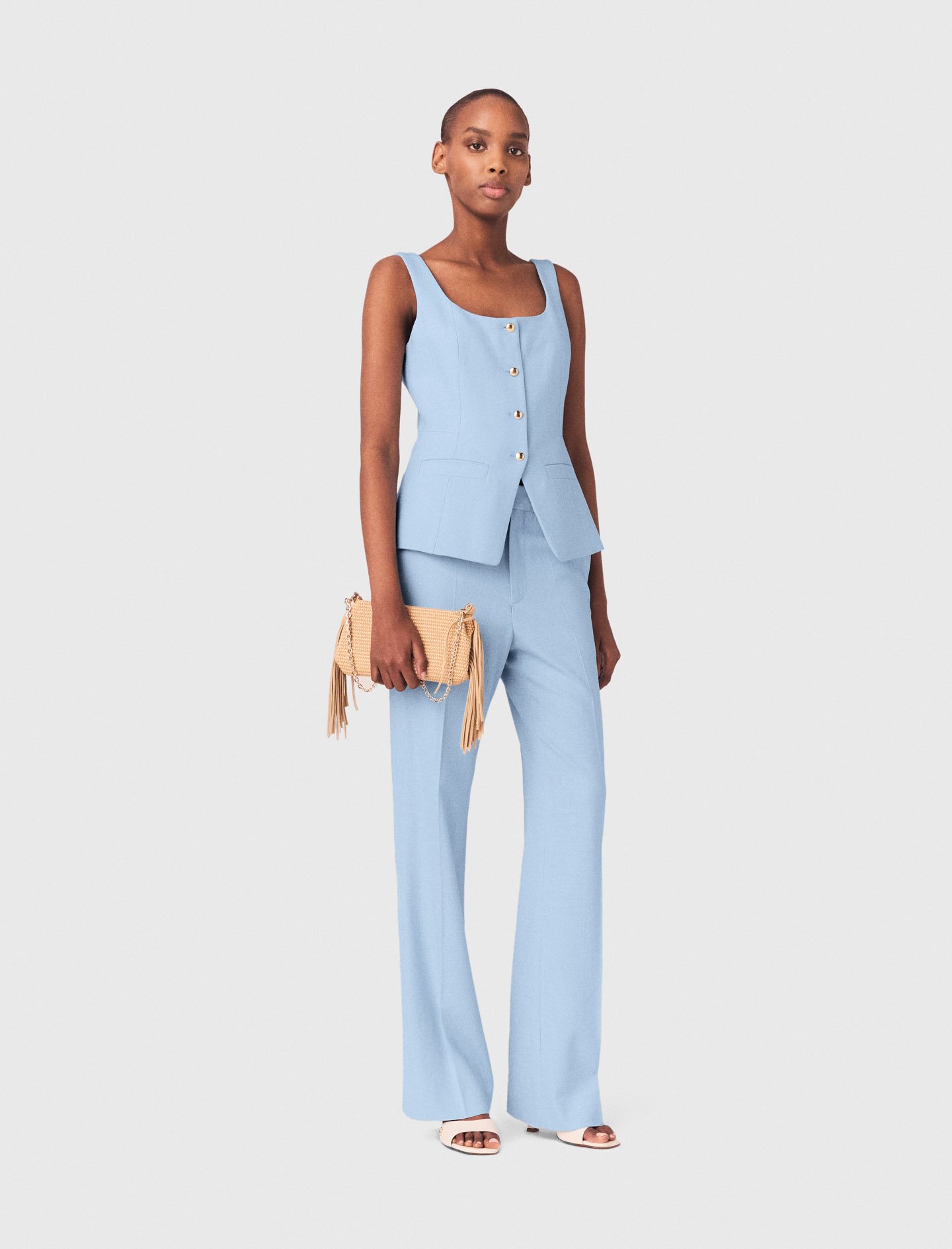 Woman's viscose Suit trousers with pleats for Spring/Summer, size Extra Extra Large, in color Blue Sky / Blue