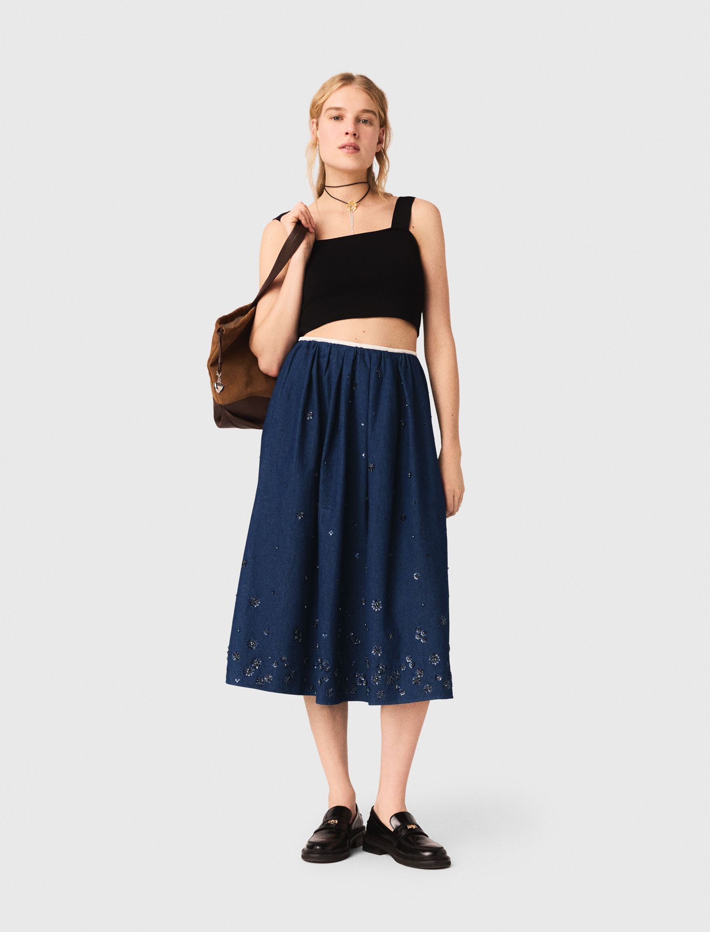 Woman's viscose Knitted crop top with straps for Spring/Summer, size Small, in color Black /
