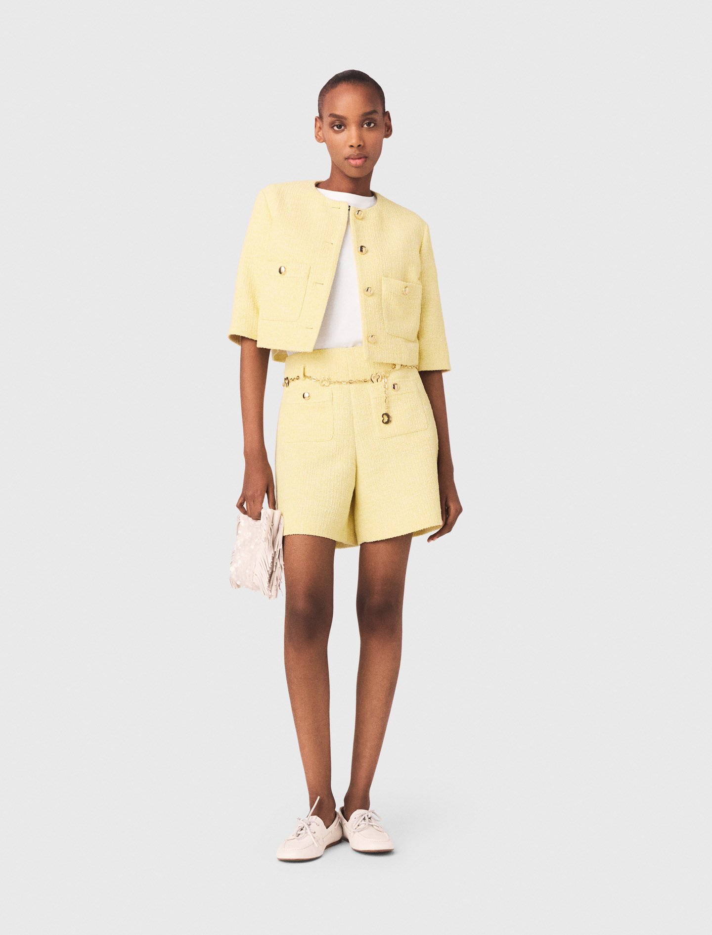 Woman's polyester Tweed shorts for Spring/Summer, size Extra Small, in color Pale Yellow /