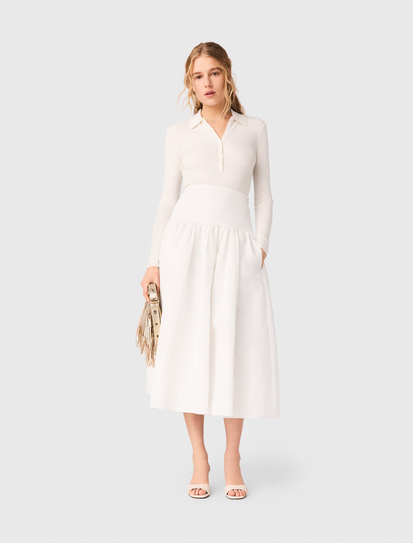 Woman's polyester Long taffeta skirt for Spring/Summer, size Small, in color White / by Maje