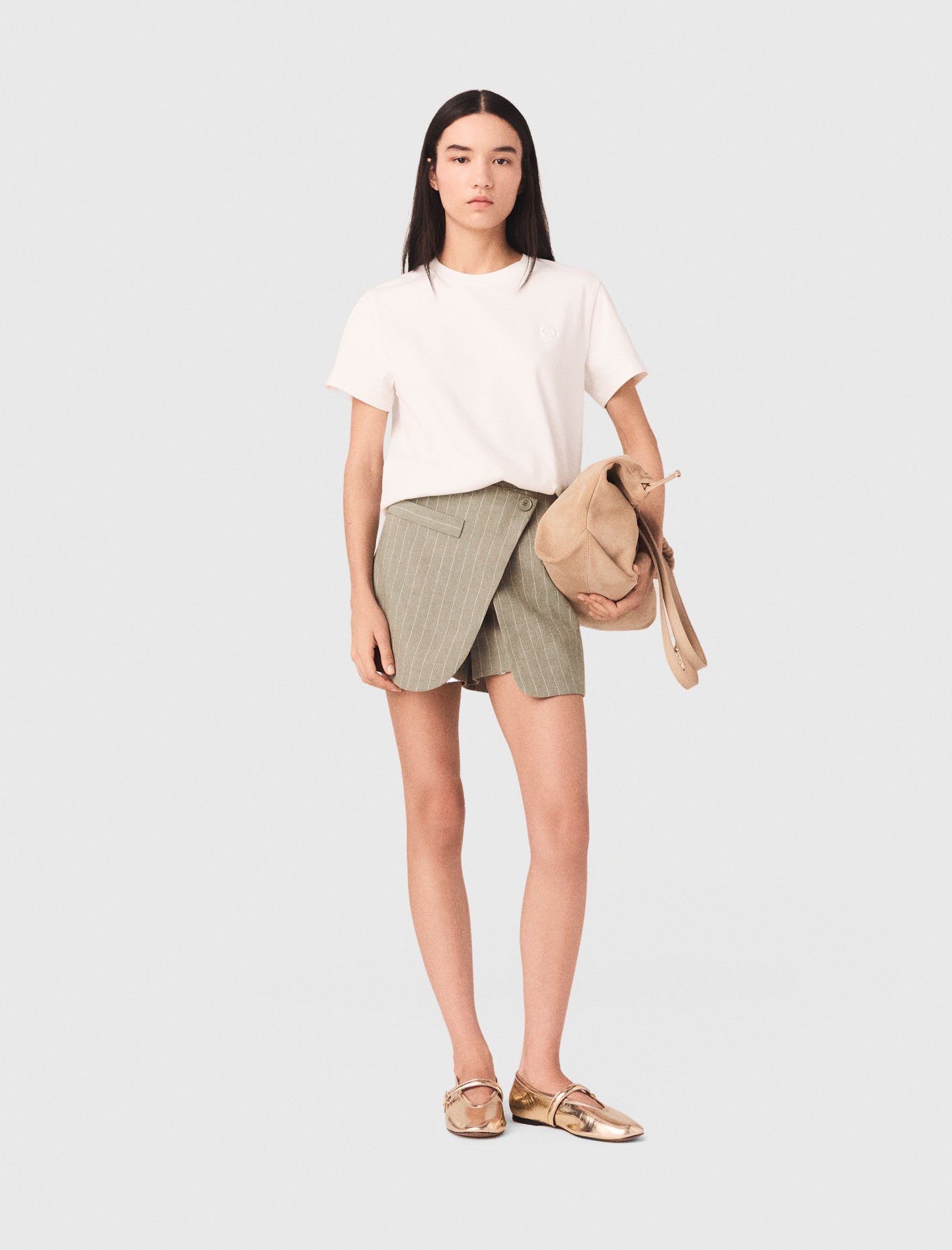 Woman's linen Layered linen blend shorts for Spring/Summer, size Extra Extra Large, in color Khaki / Beige