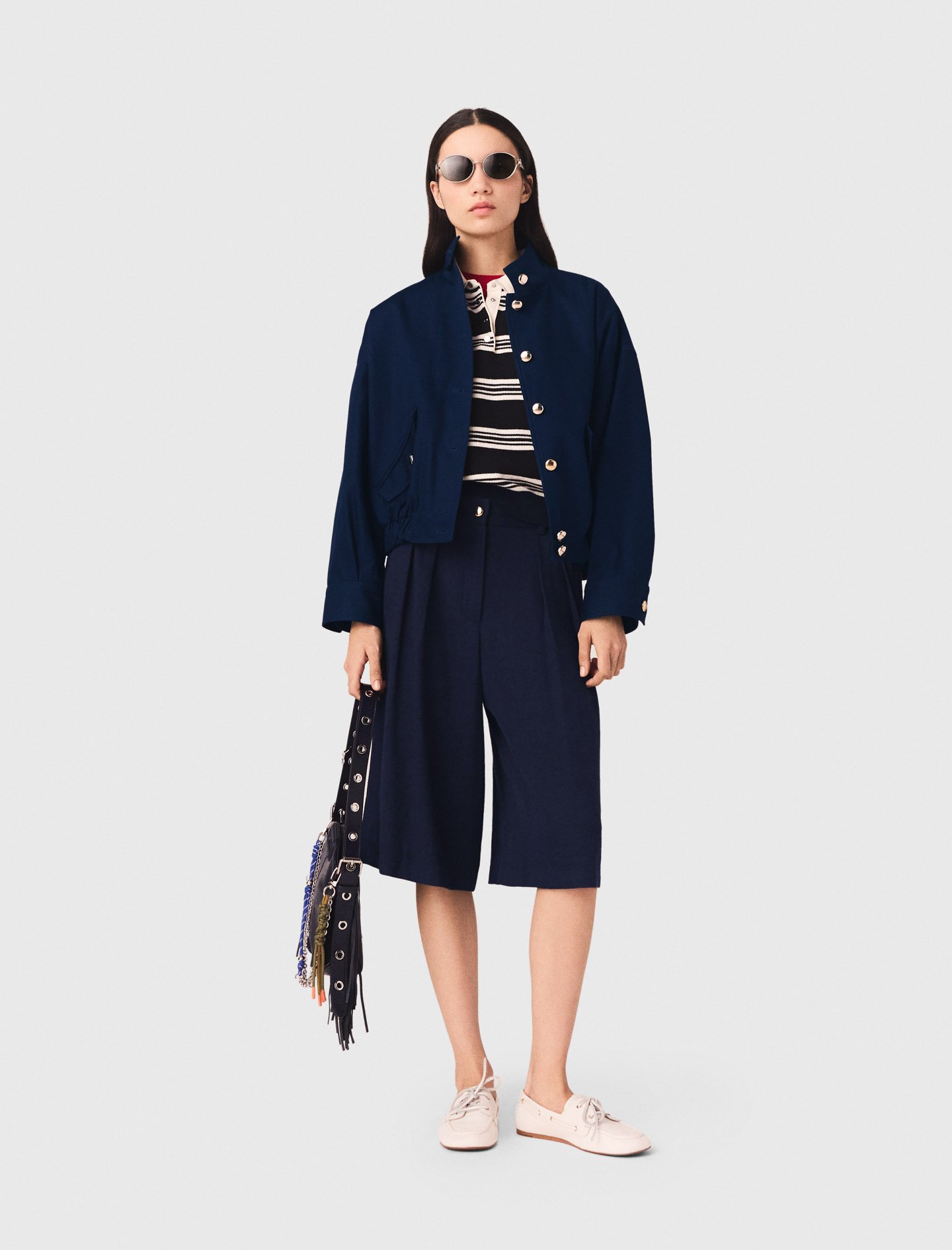 Woman's cotton Cotton bomber jacket for Spring/Summer, size Medium, in color Navy / Blue