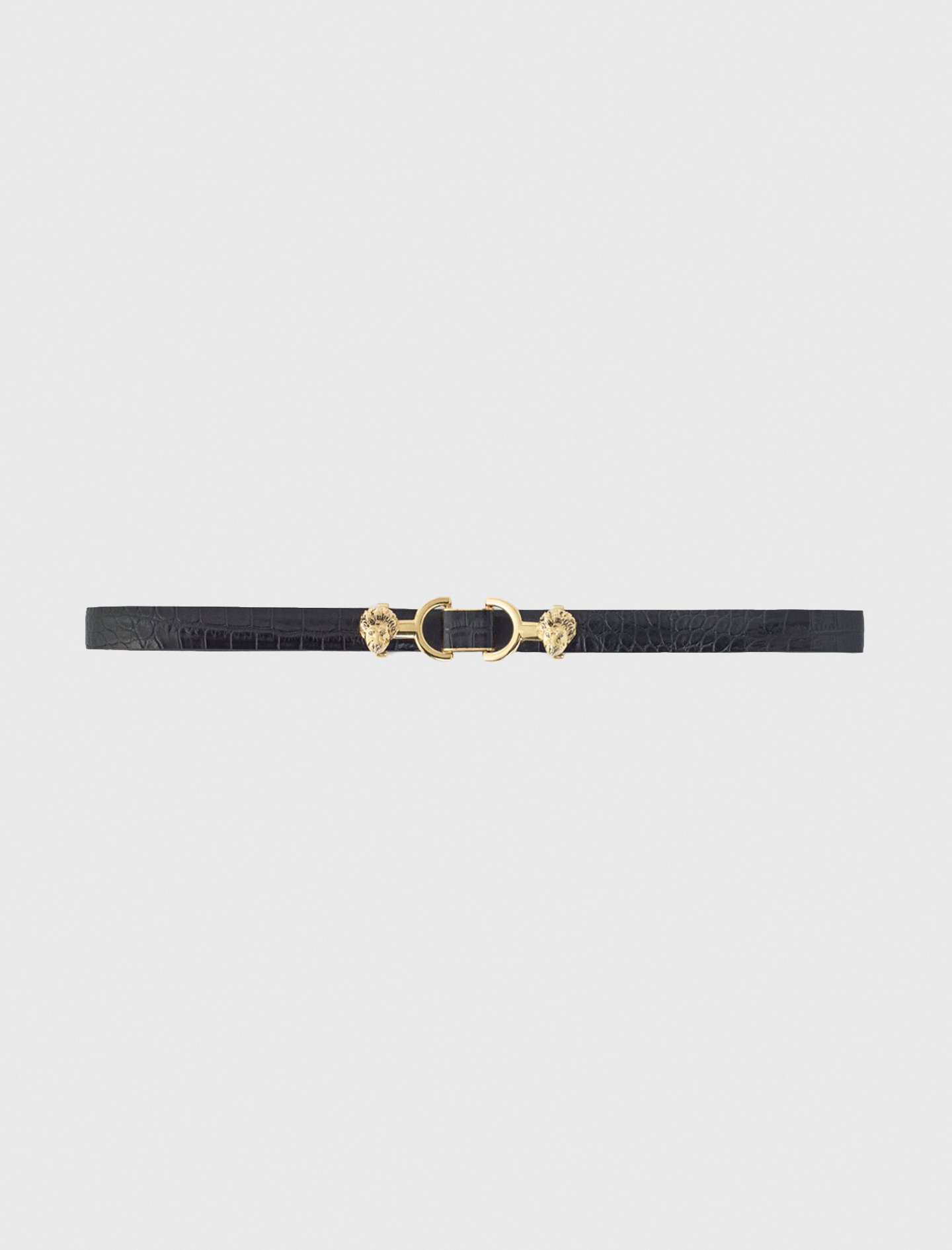 Woman's polyester Thin leather belt with lion bit for Spring/Summer, size Medium, in color Black /