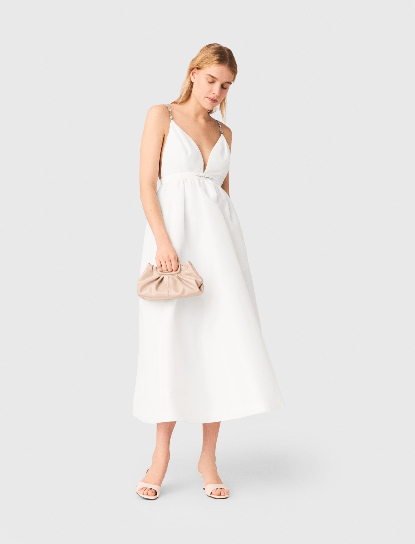 Woman's polyester Jewelled taffeta maxi dress for Spring/Summer, size Extra Small, in color White /