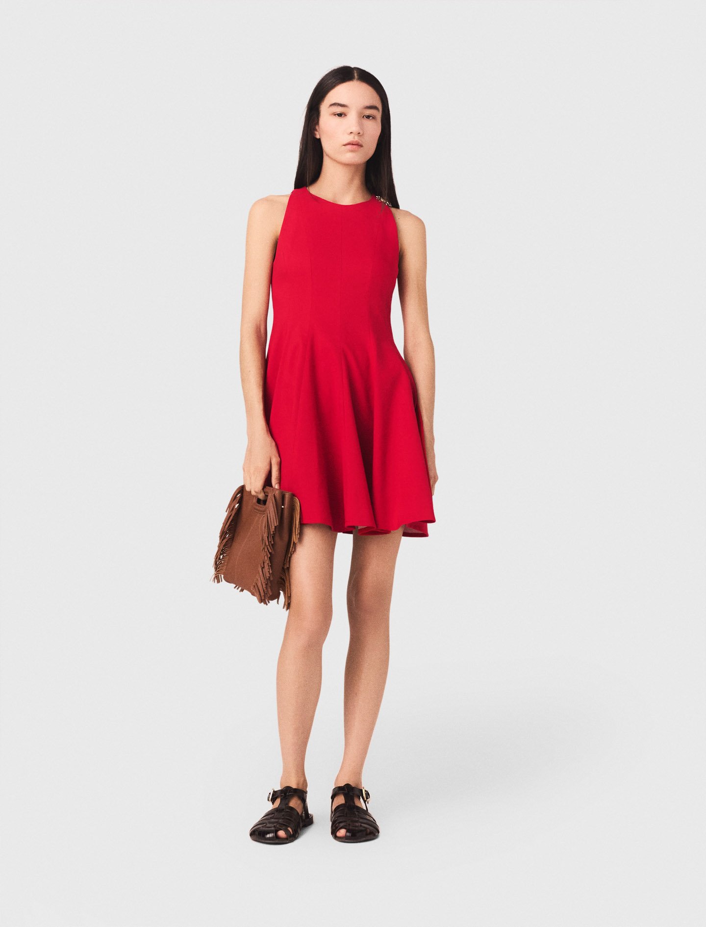 Woman's linen Short flared linen-blend dress for Spring/Summer, size Medium, in color Red /