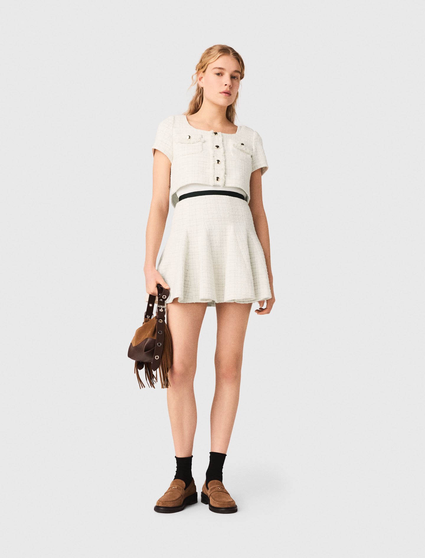 Woman's cotton 2-in-1 tweed dress for Spring/Summer, size Large, in color Ecru / Beige