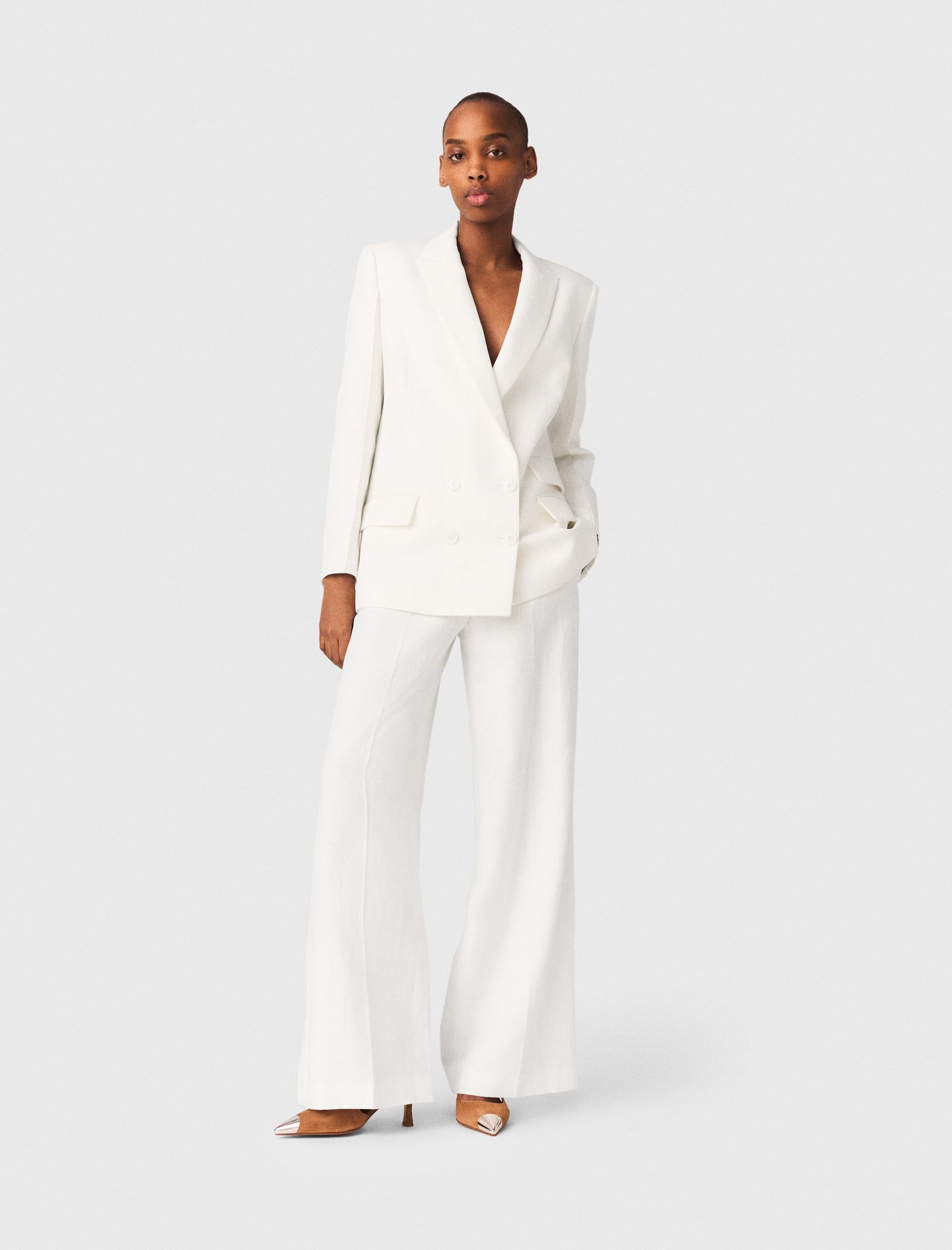 Woman's lyocell Double-breasted suit jacket for Spring/Summer, size Extra Extra Large, in color White /
