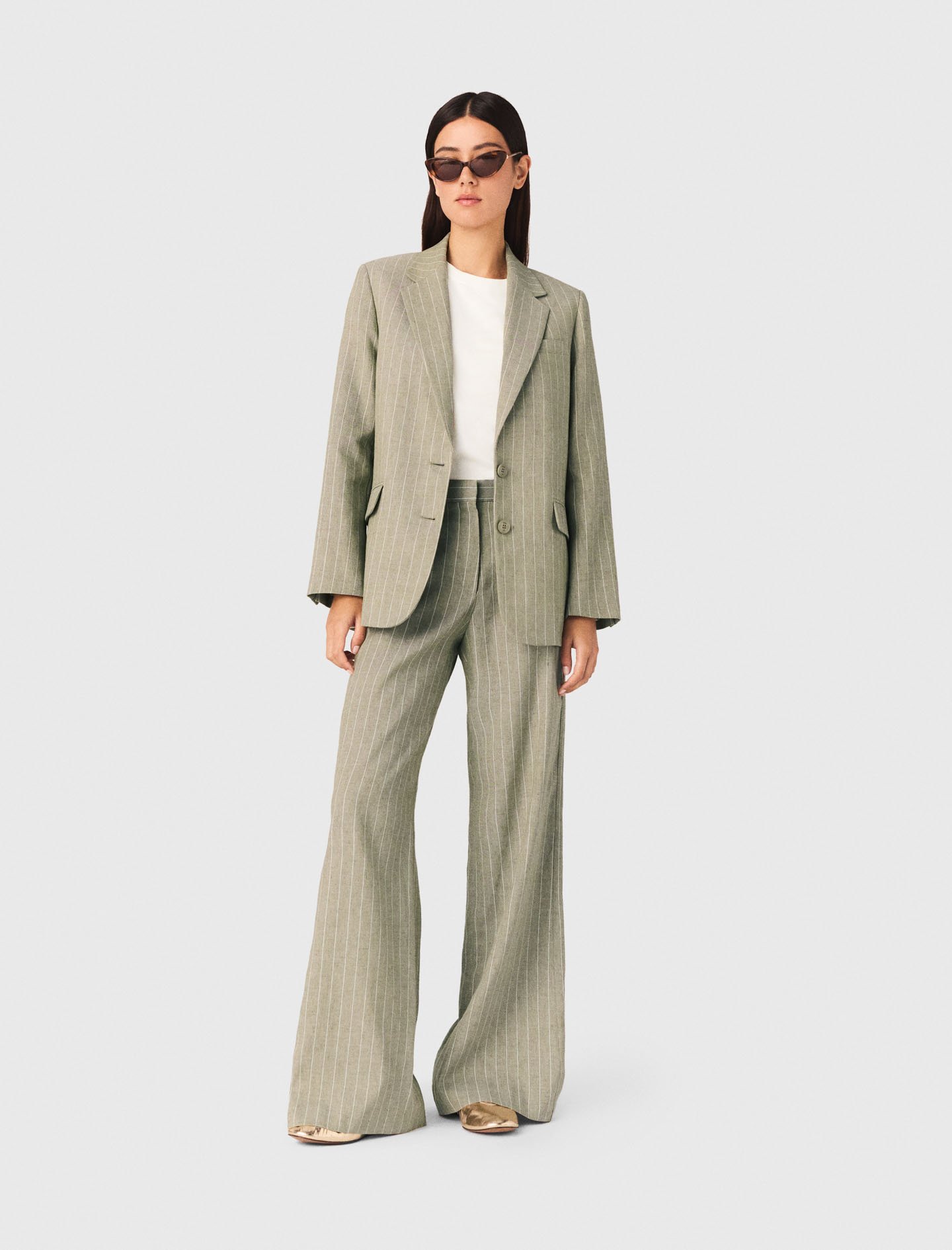 Woman's linen Linen-blend suit trousers for Spring/Summer, size Small, in color Khaki / Beige