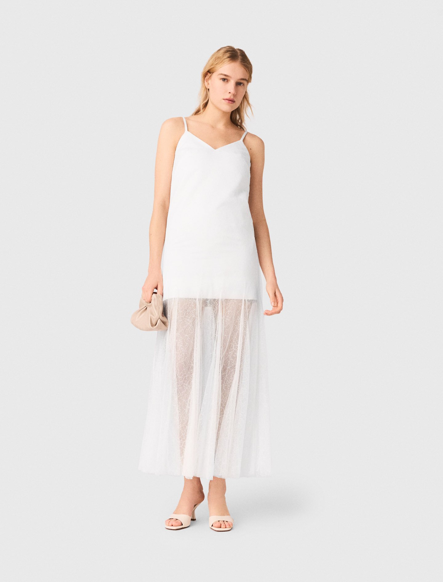 Woman's polyamide Taffeta and lace dress for Spring/Summer, size Extra Extra Large, in color White /